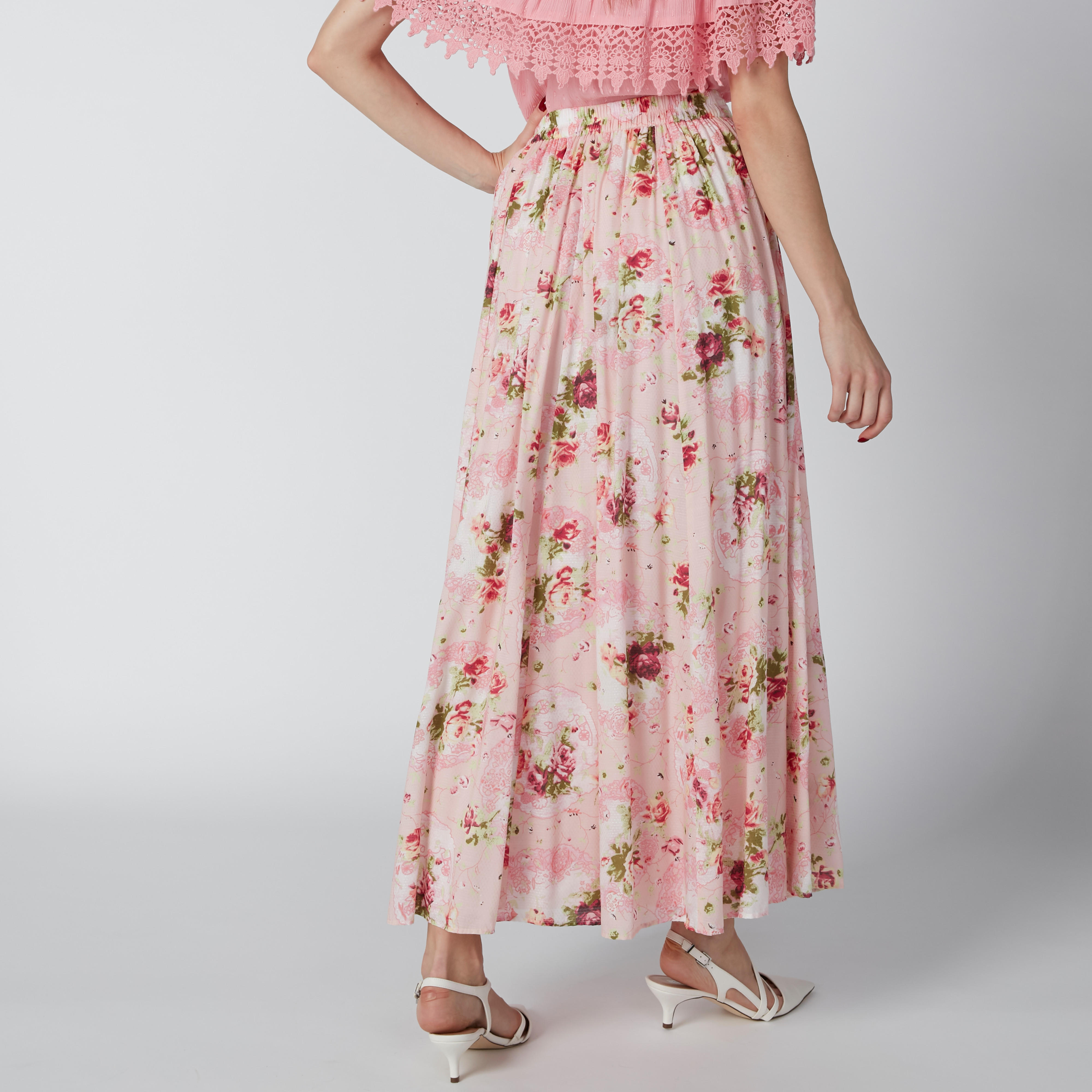 تنورة طويلة بخصر مطّاطي وطبعات أزهار-women-clothing-bottoms-skirts-image-2