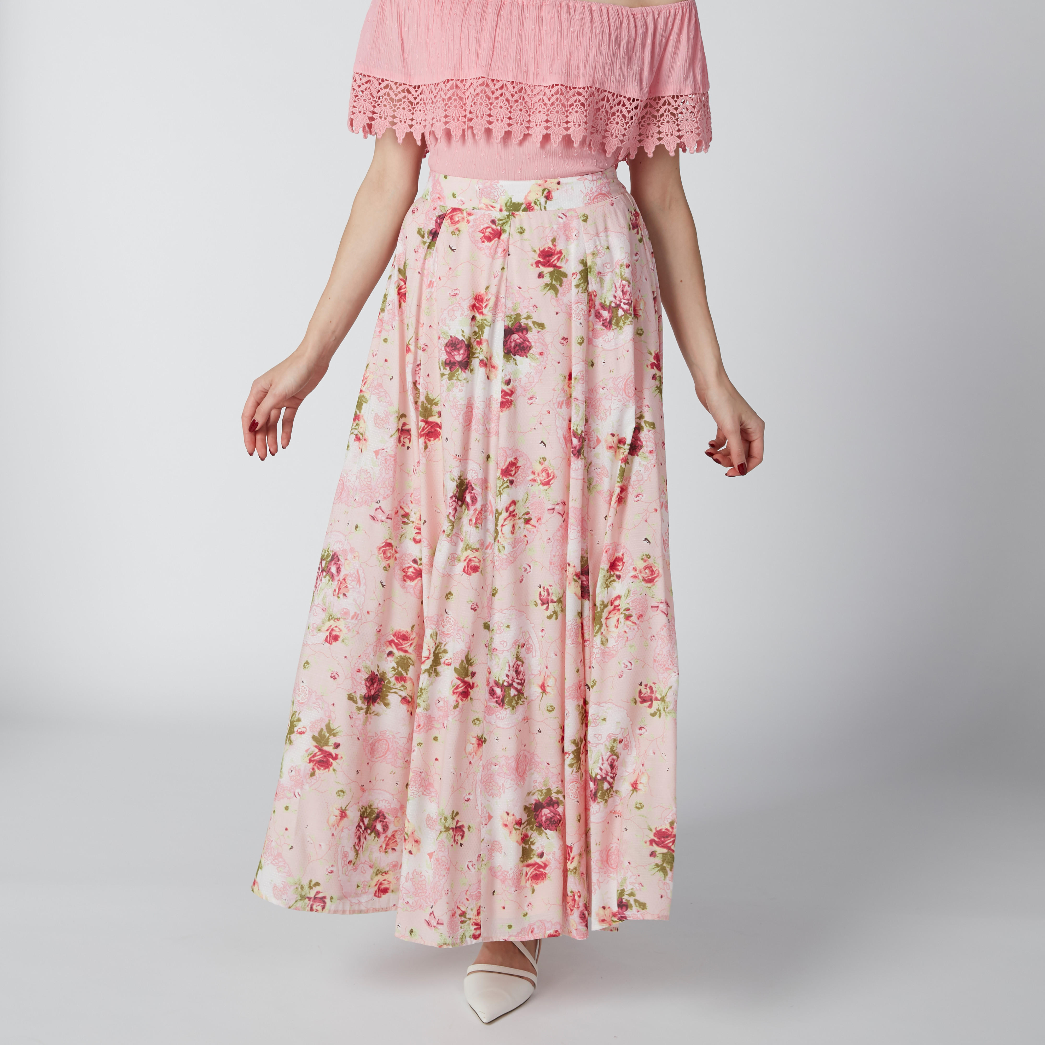 تنورة طويلة بخصر مطّاطي وطبعات أزهار-women-clothing-bottoms-skirts-image-3