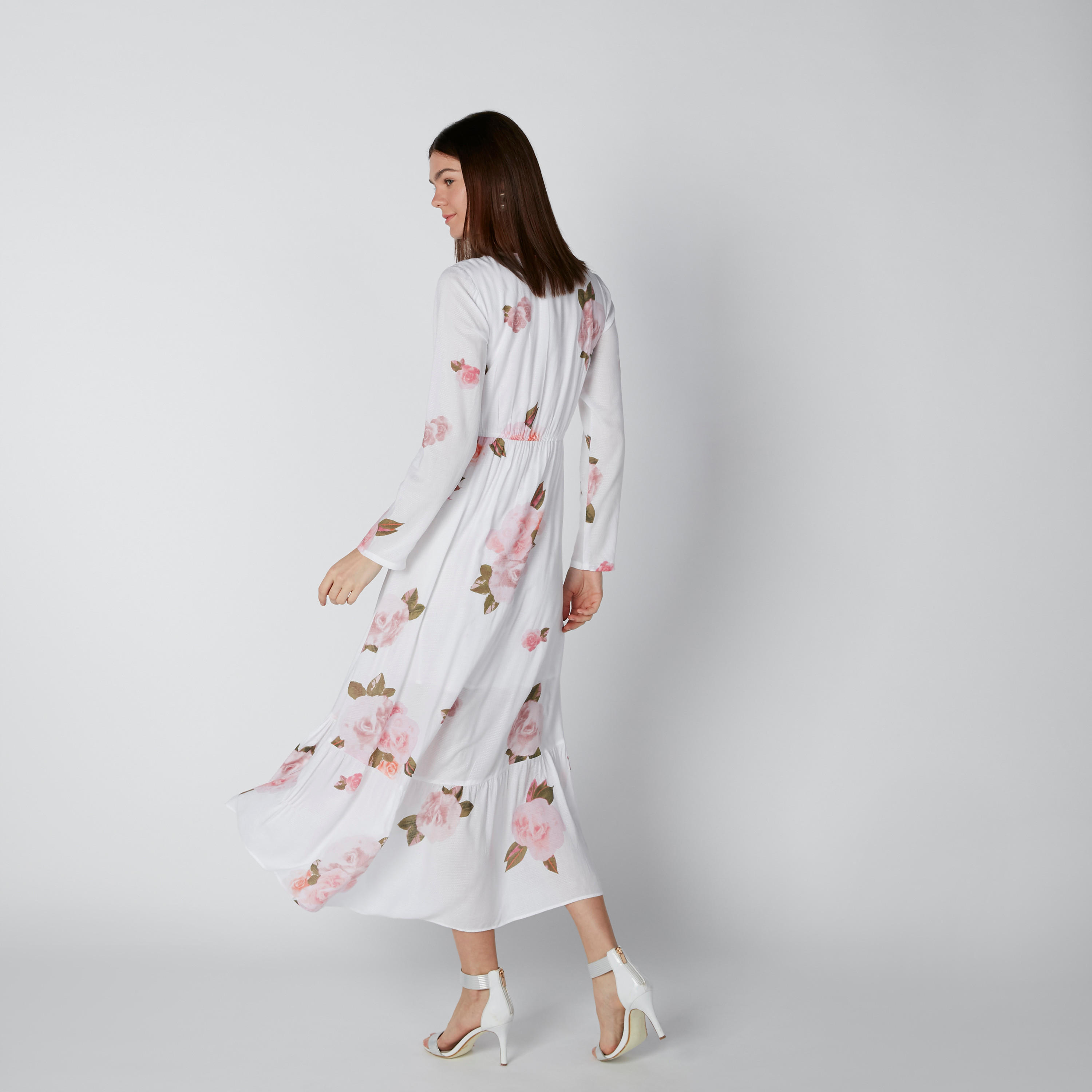 فستان متوسط الطول بأكمام طويلة وحوّاف غير مستوية وطبعات زهرية-women-clothing-dresses-image-2