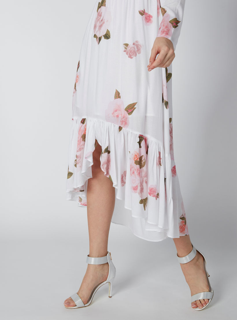 فستان متوسط الطول بأكمام طويلة وحوّاف غير مستوية وطبعات زهرية-women-clothing-dresses-image-3