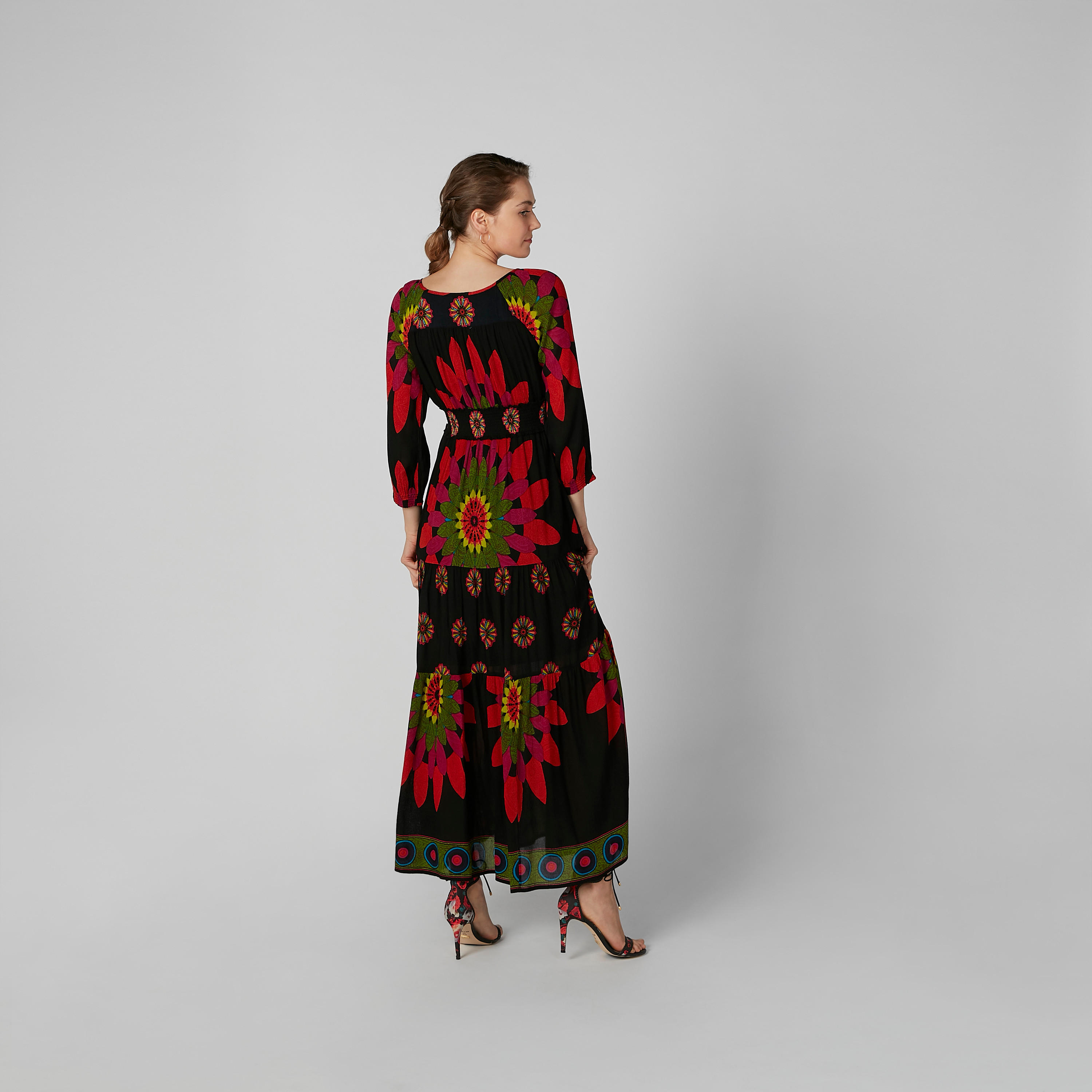 Printed Maxi A-Line Dress with 3/4 Sleeves and Tie Ups-women-clothing-dresses-image-3
