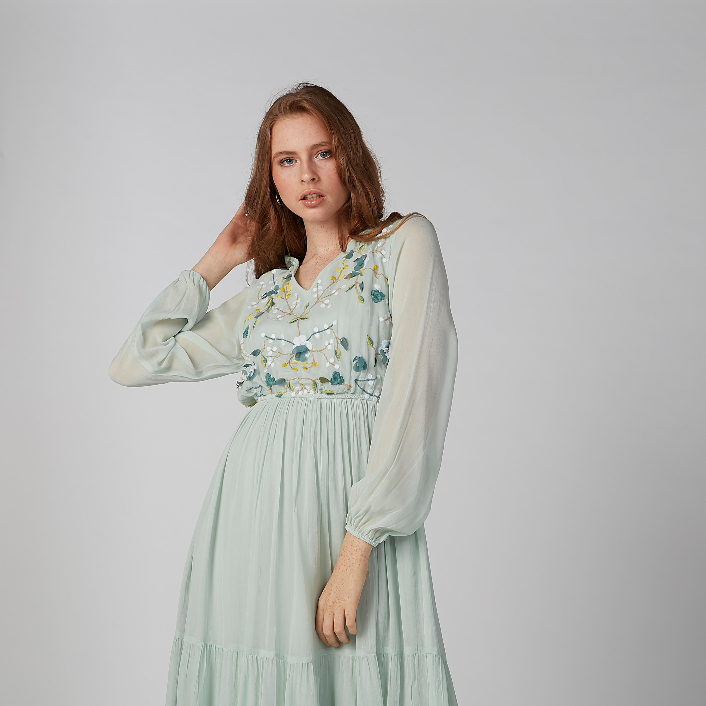 فستان إيه لاين طويل مطرّز بأكمام طويلة-women-clothing-dresses-image-2