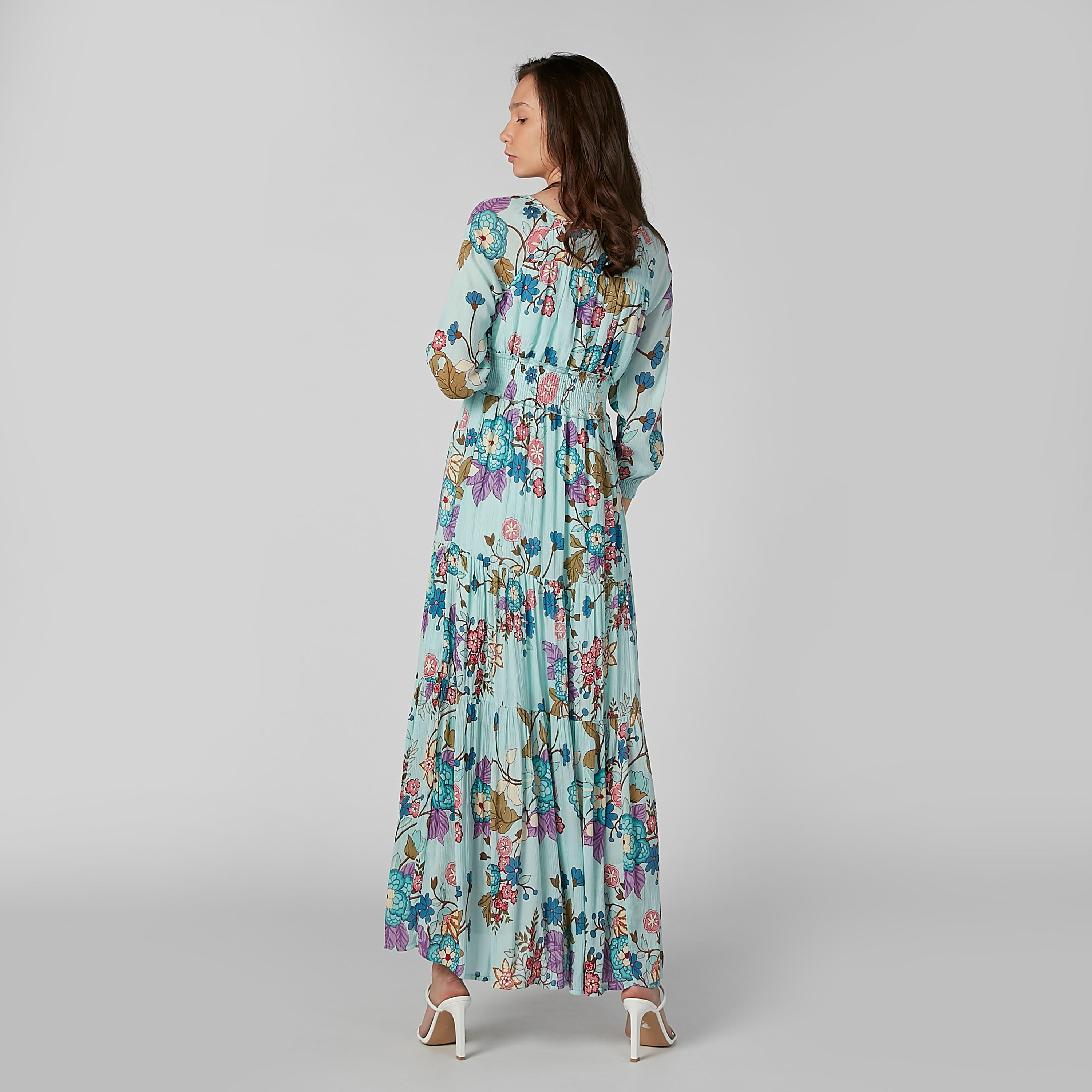 فستان إيه لاين طويل بأكمام 3/4 وأربطة وطبعات زهرية-women-clothing-dresses-image-4