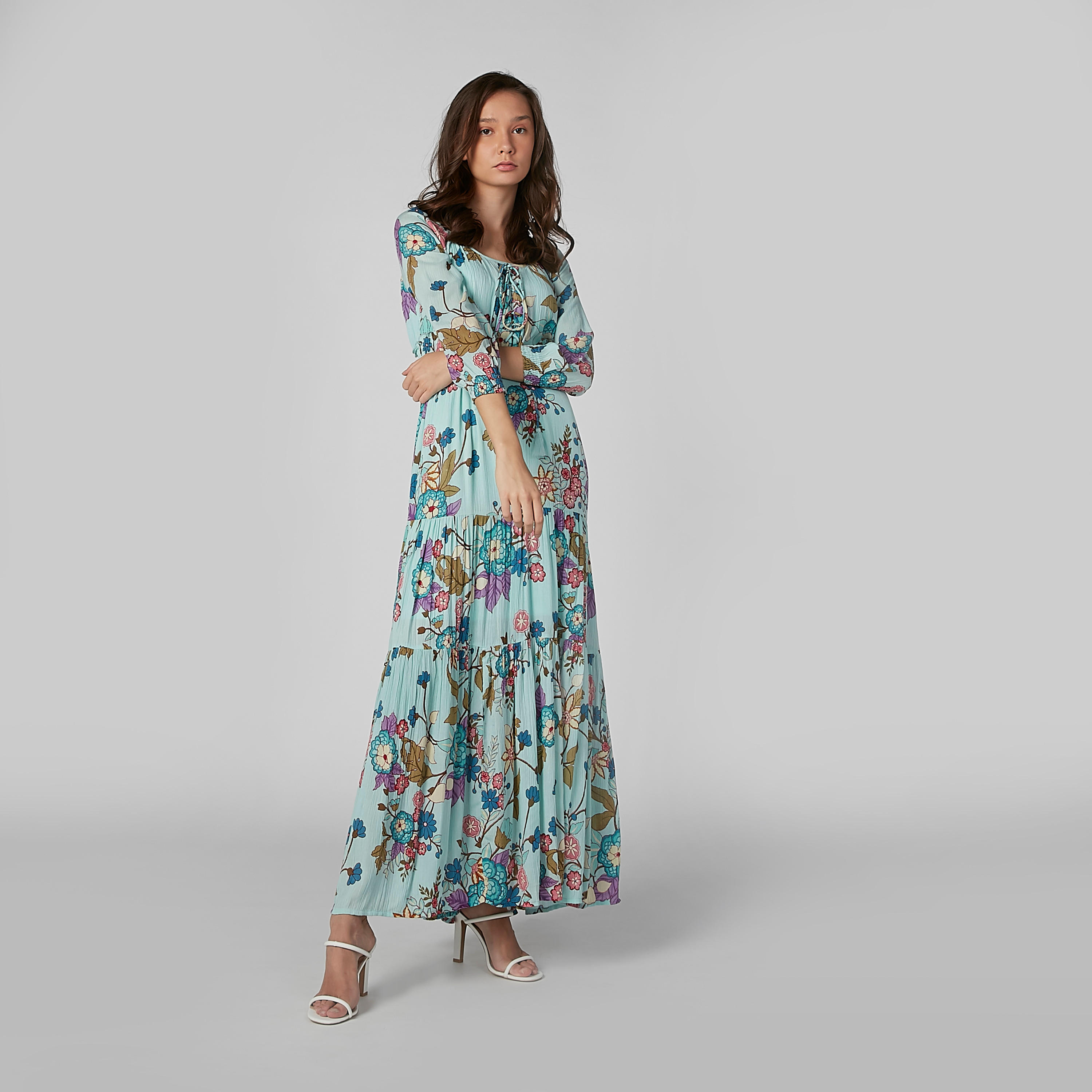 فستان إيه لاين طويل بأكمام 3/4 وأربطة وطبعات زهرية-women-clothing-dresses-image-5
