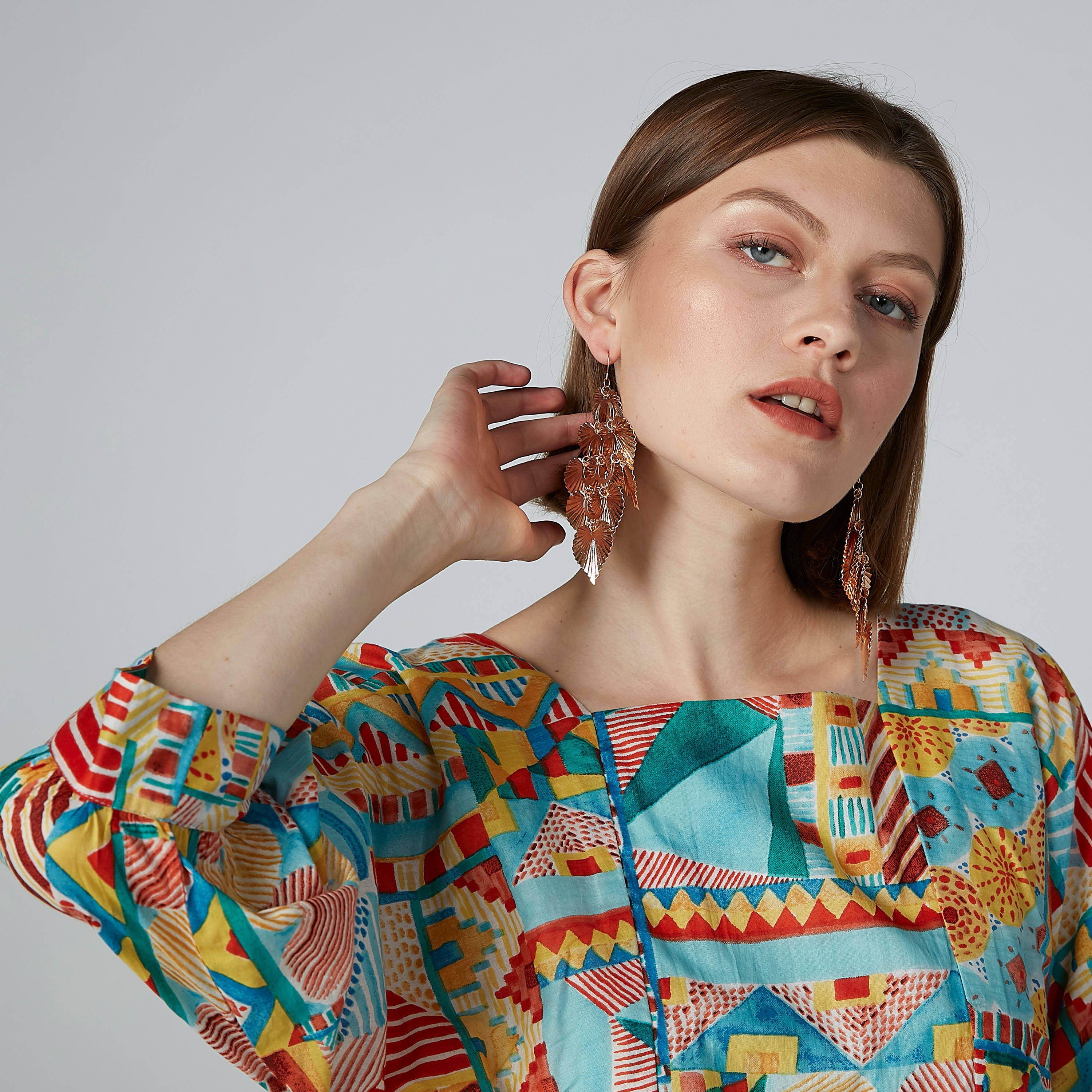 فستان إيه لاين طويل بأكمام 3/4 وطبعات-women-clothing-dresses-image-1