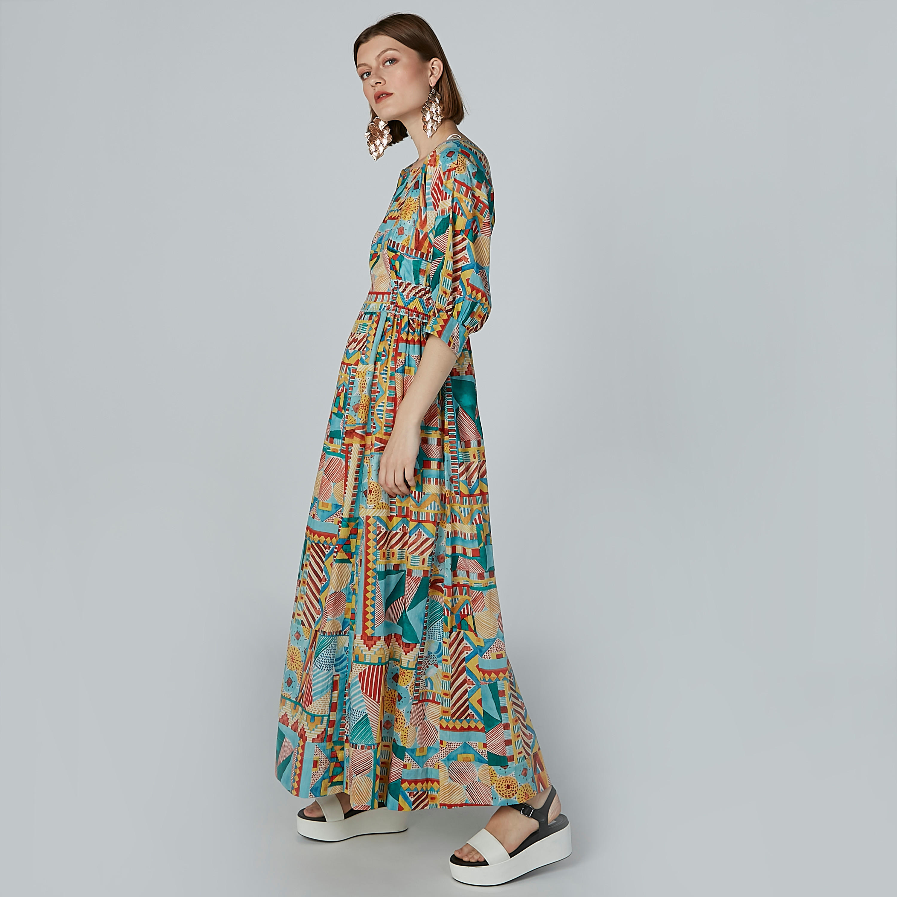 فستان إيه لاين طويل بأكمام 3/4 وطبعات-women-clothing-dresses-image-3