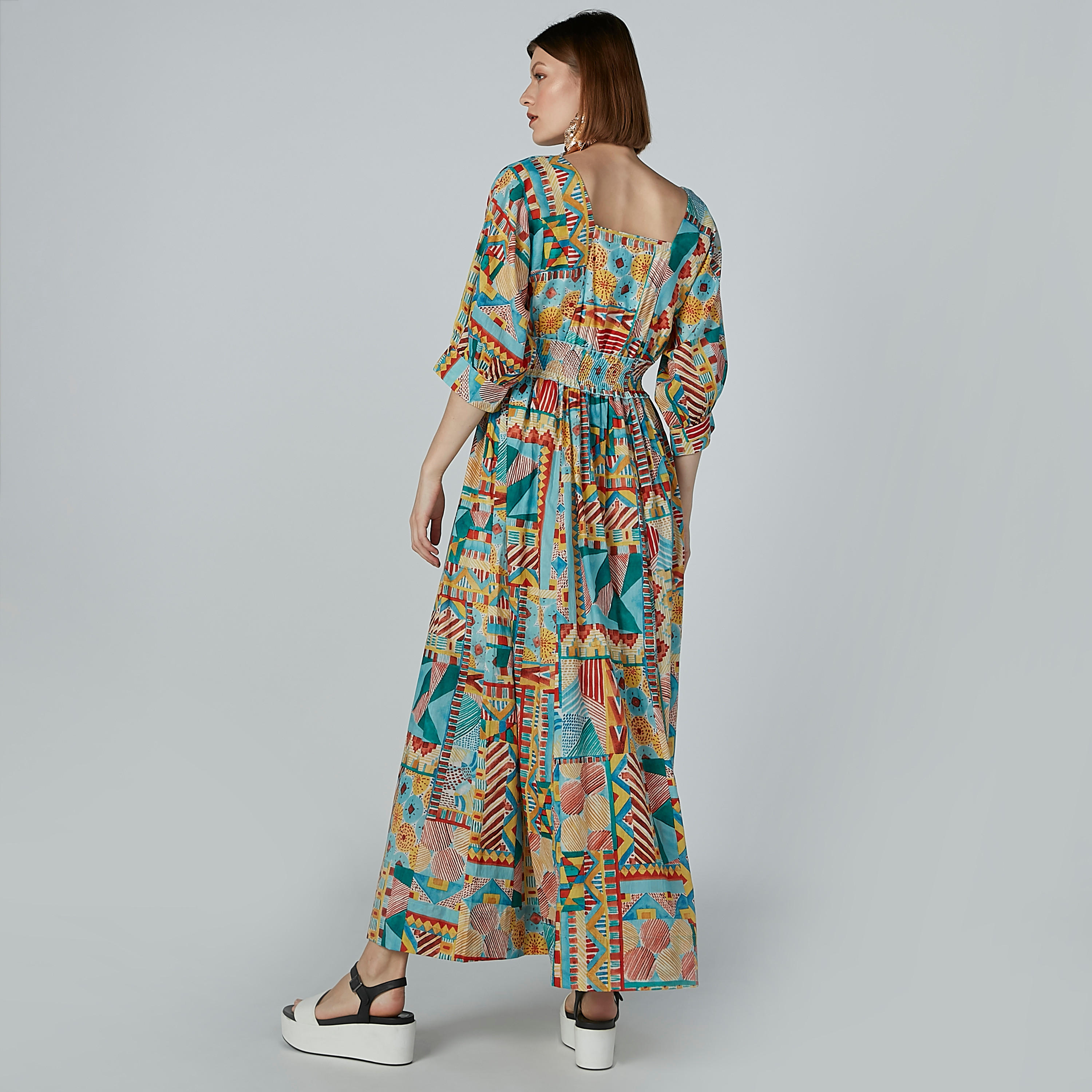 فستان إيه لاين طويل بأكمام 3/4 وطبعات-women-clothing-dresses-image-4