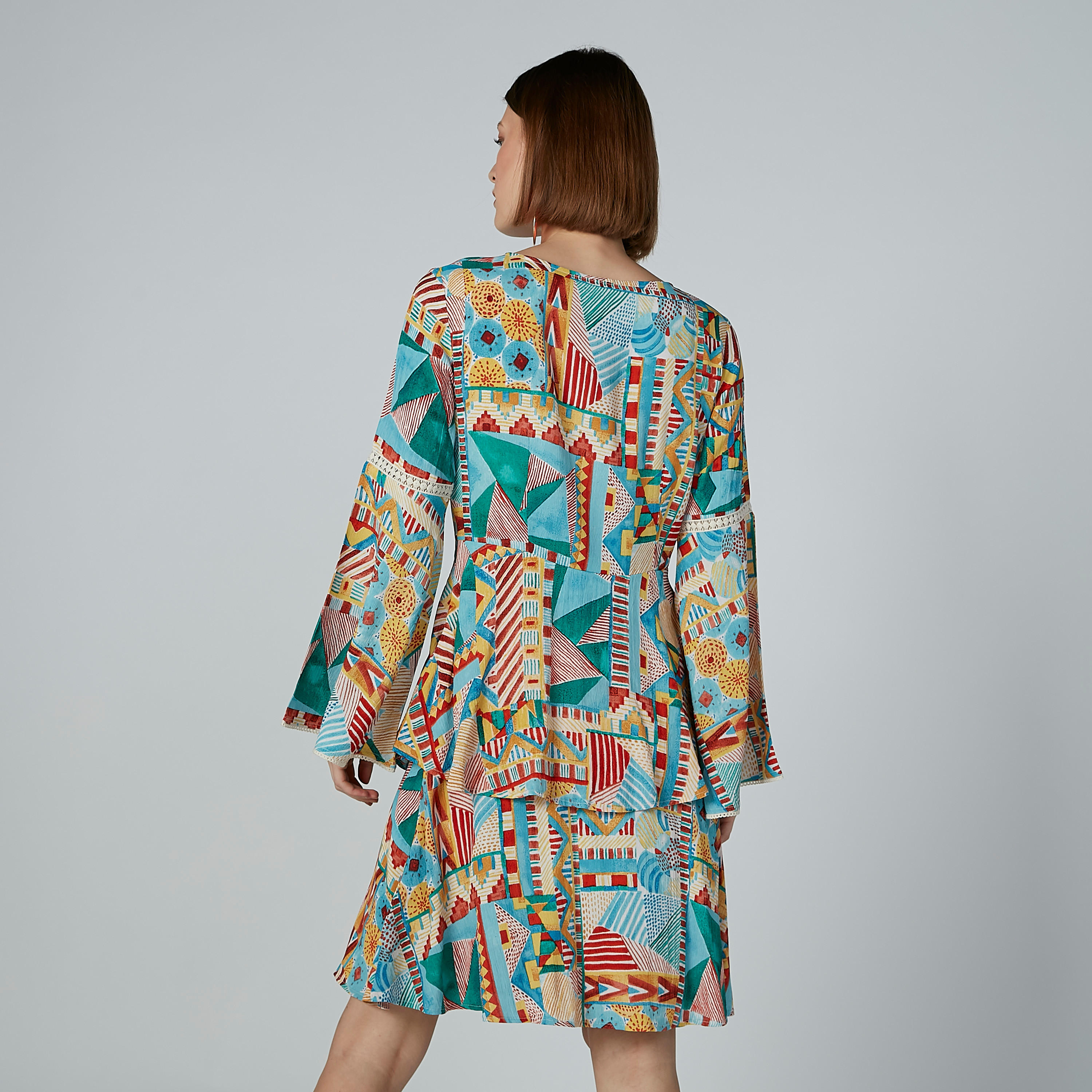 Printed Tunic with Round Neck and Flared Sleeves-women-clothing-shirtsandblouses-blouses-image-3