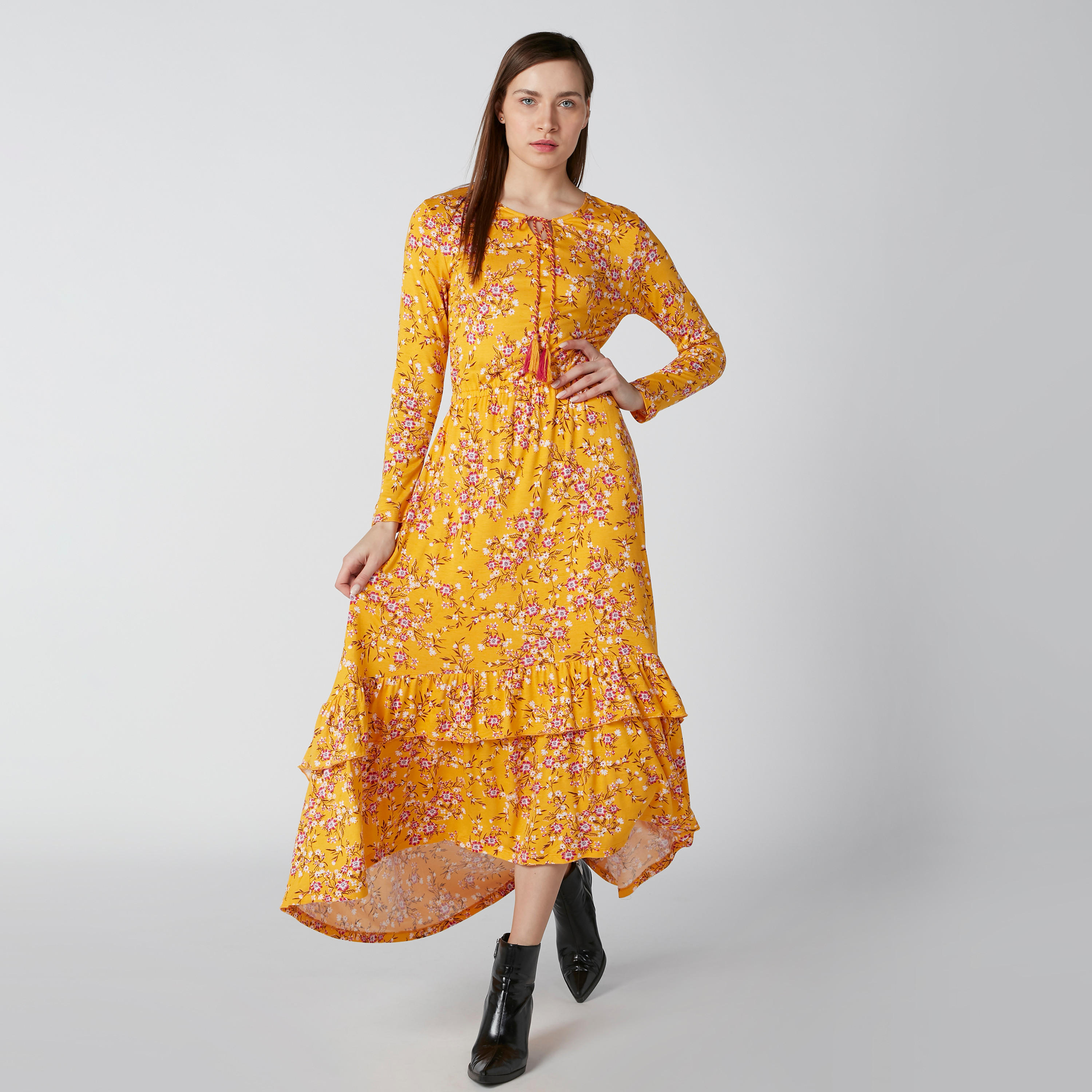 فستان بحوّاف غير مستوية وطبعات زهرية-women-clothing-dresses-image-1