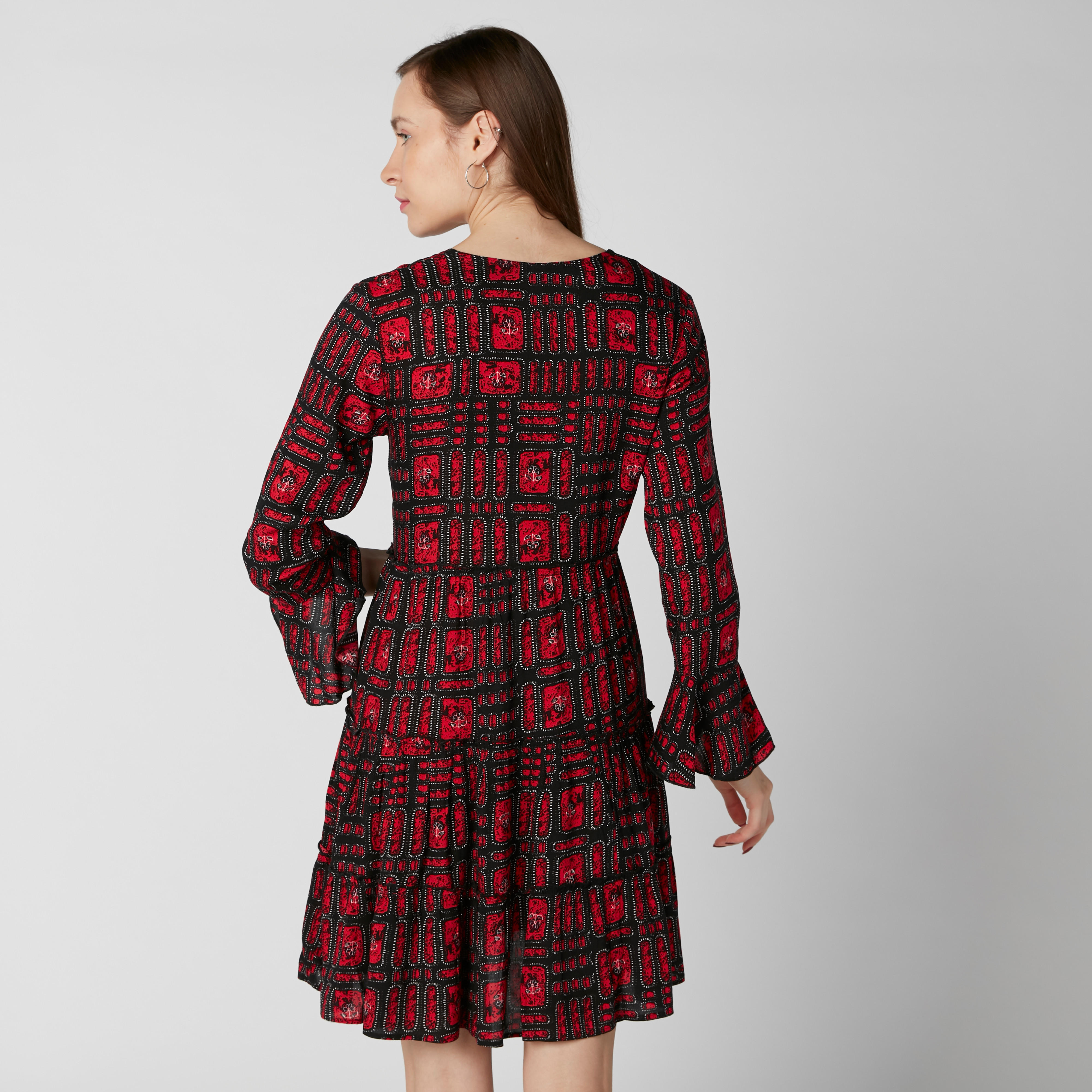 فستان بياقة V وأكمام عريضة وطبعات-women-clothing-dresses-image-2