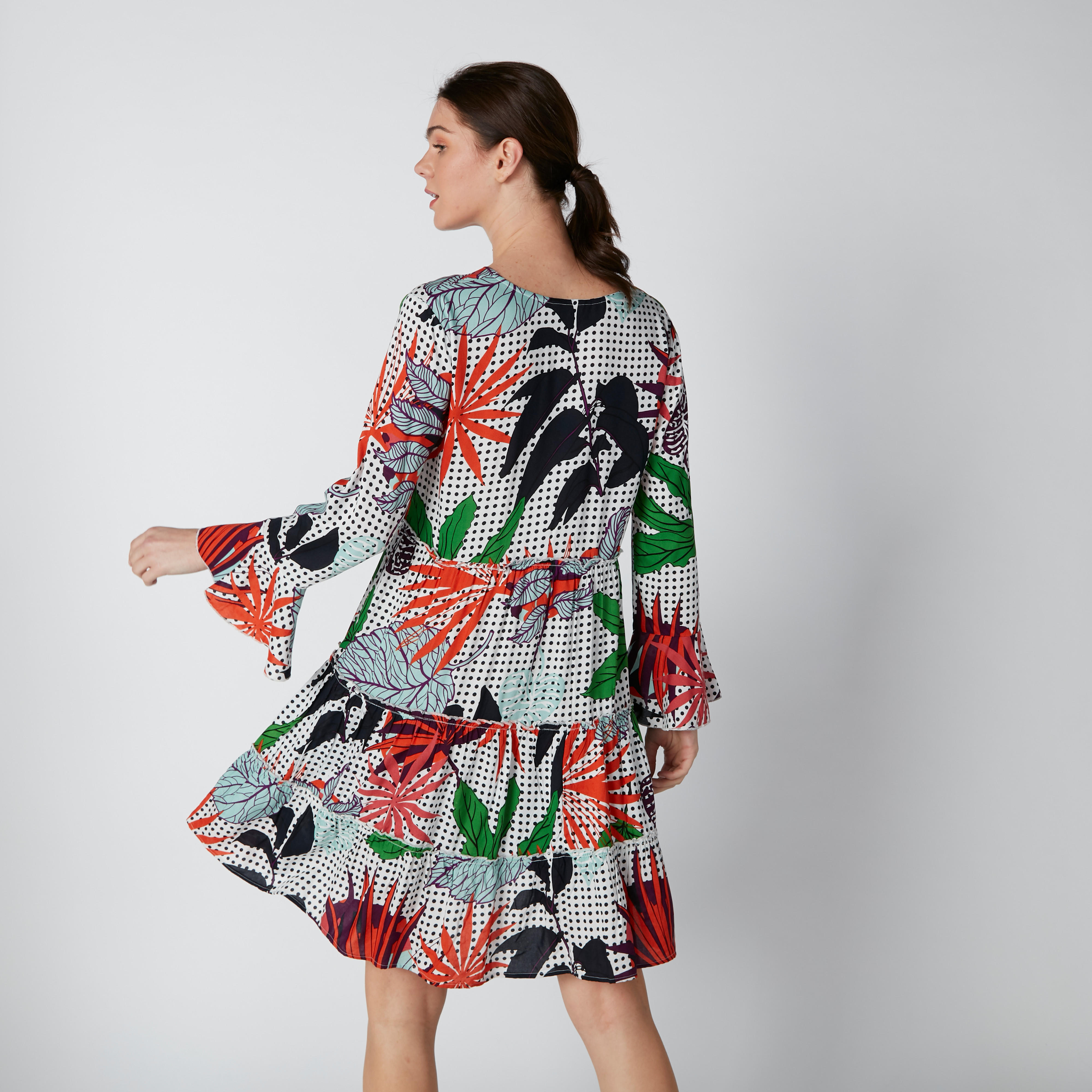 Printed Mini Dress with Flared Long Sleeves-women-clothing-dresses-image-2
