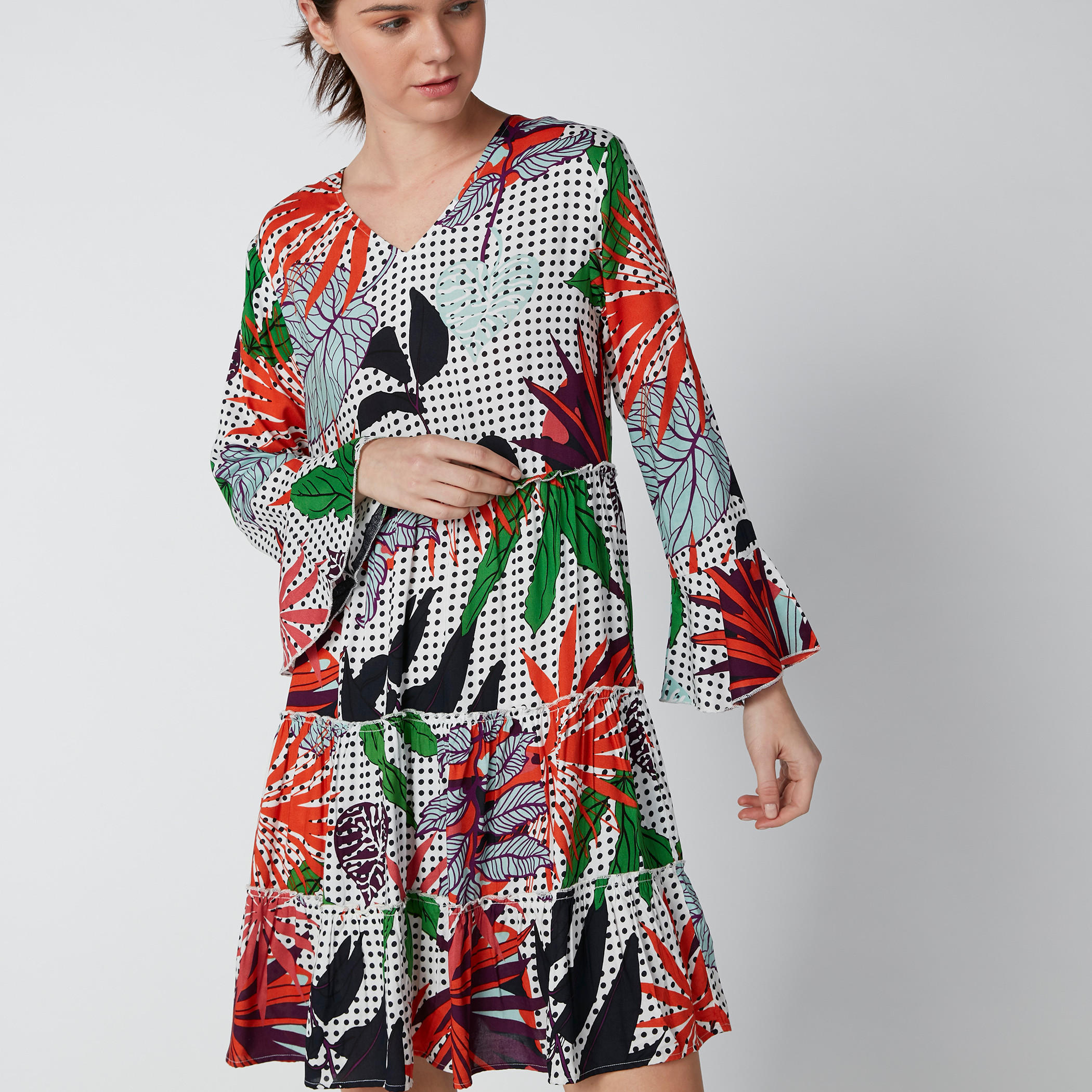 Printed Mini Dress with Flared Long Sleeves-women-clothing-dresses-image-4