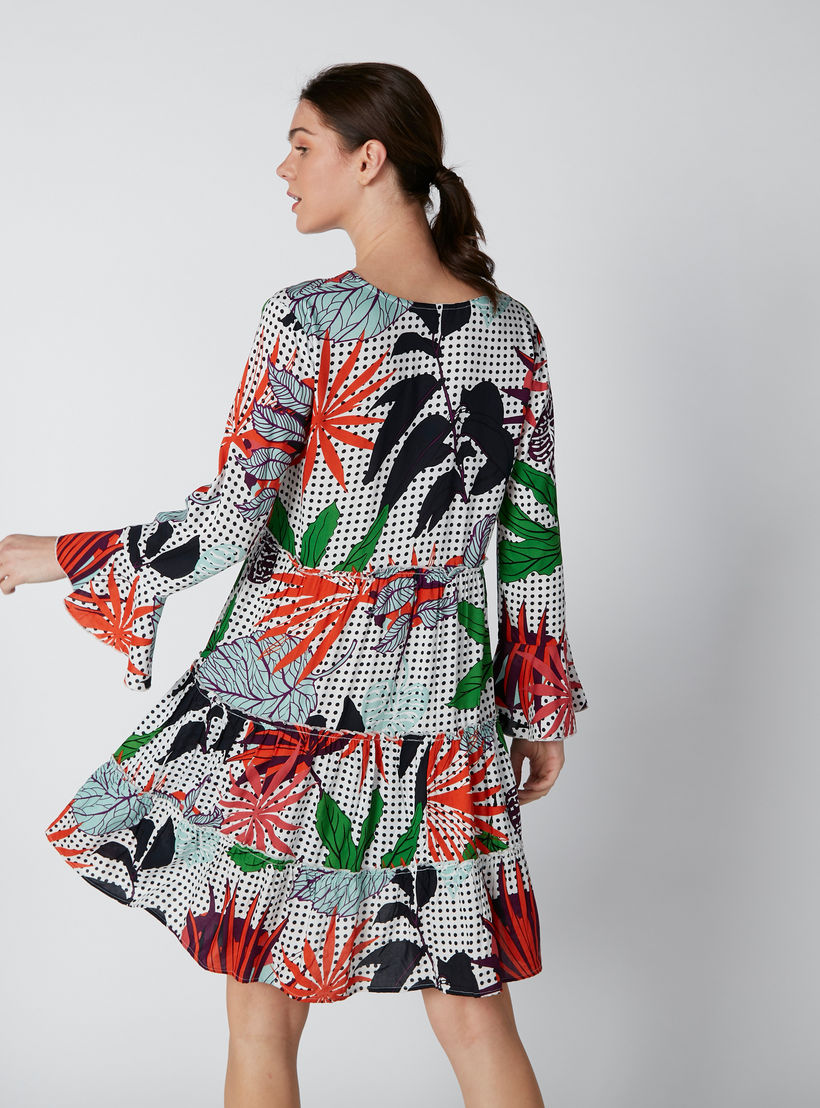 فستان قصير إيه لاين بياقة V وأكمام واسعة وطبعات-women-clothing-dresses-image-2