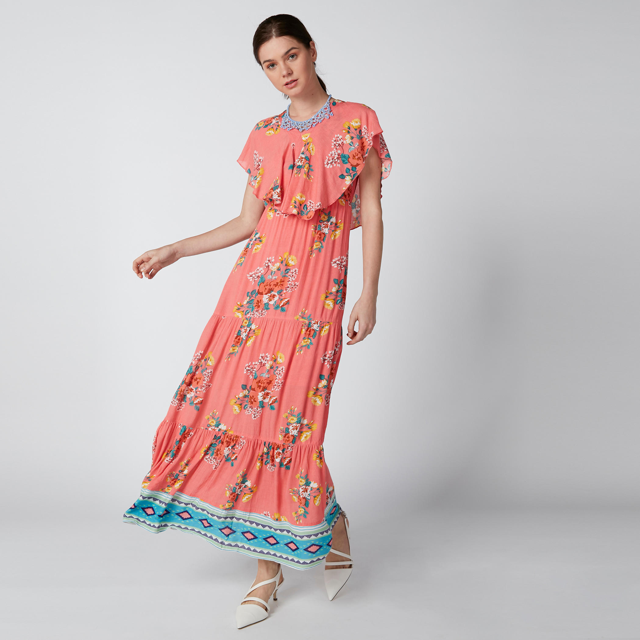 فستان طويل بياقة V وأكمام متصلة وطبعات زهرية-women-clothing-dresses-image-1