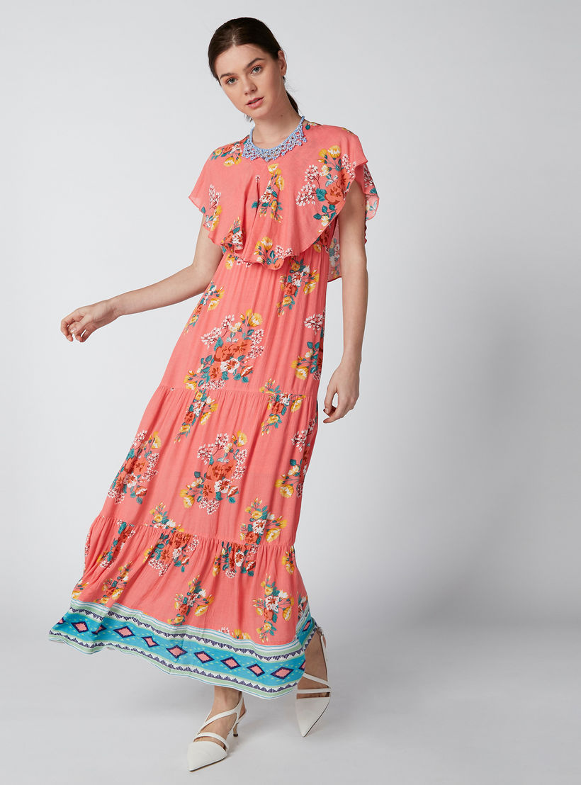 فستان طويل بياقة V وأكمام متصلة وطبعات زهرية-women-clothing-dresses-image-1