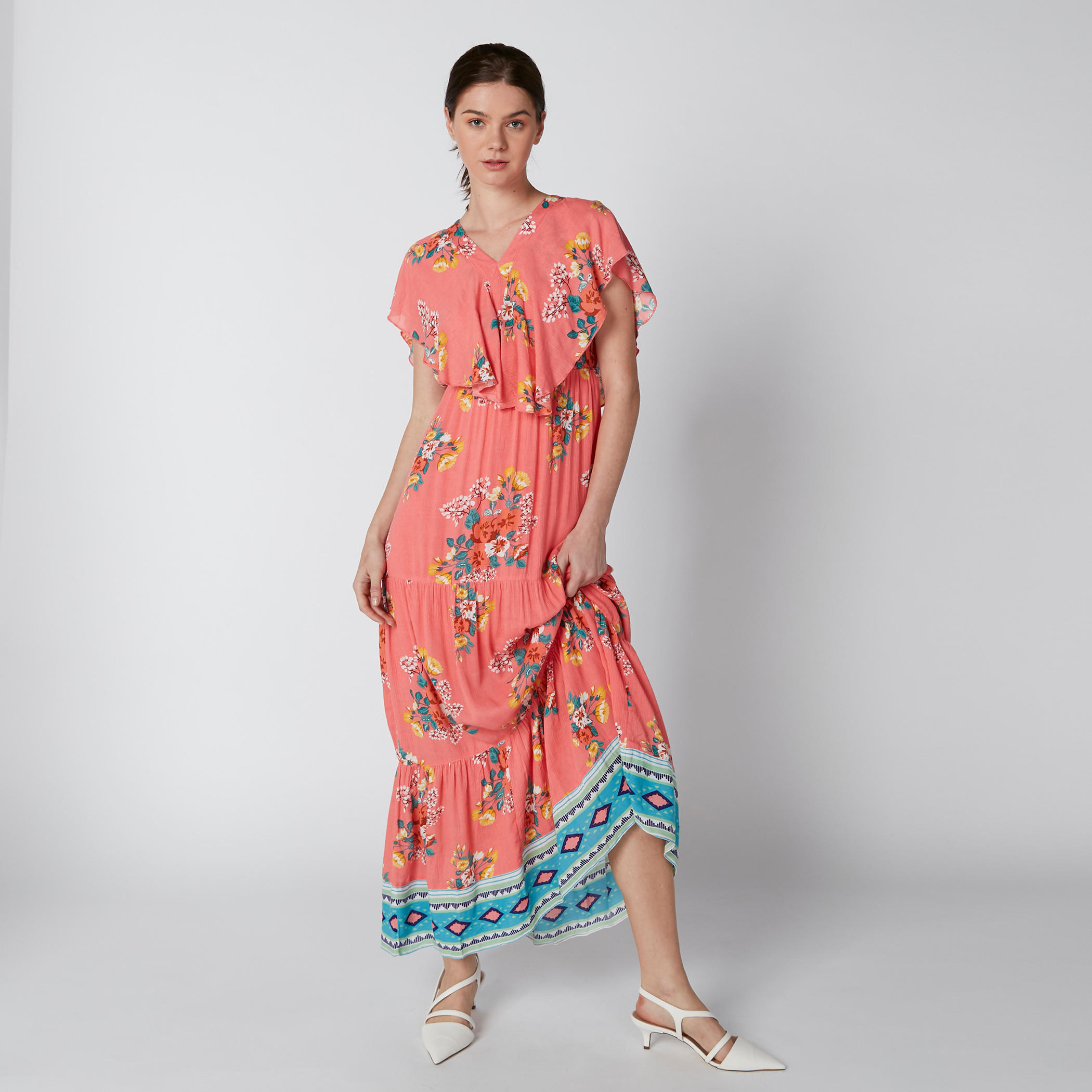 فستان طويل بياقة V وأكمام متصلة وطبعات زهرية-women-clothing-dresses-image-2