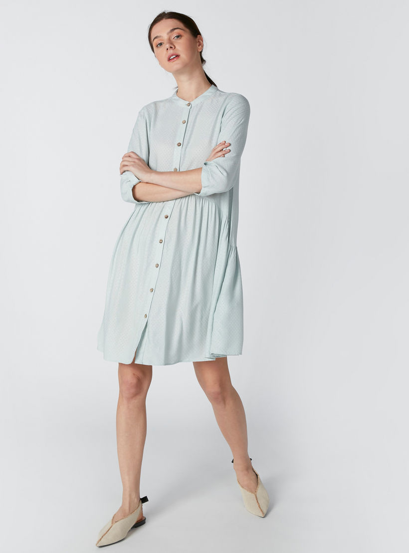فستان قميص بأكمام 3/4 وياقة ماندرين-women-clothing-dresses-image-1