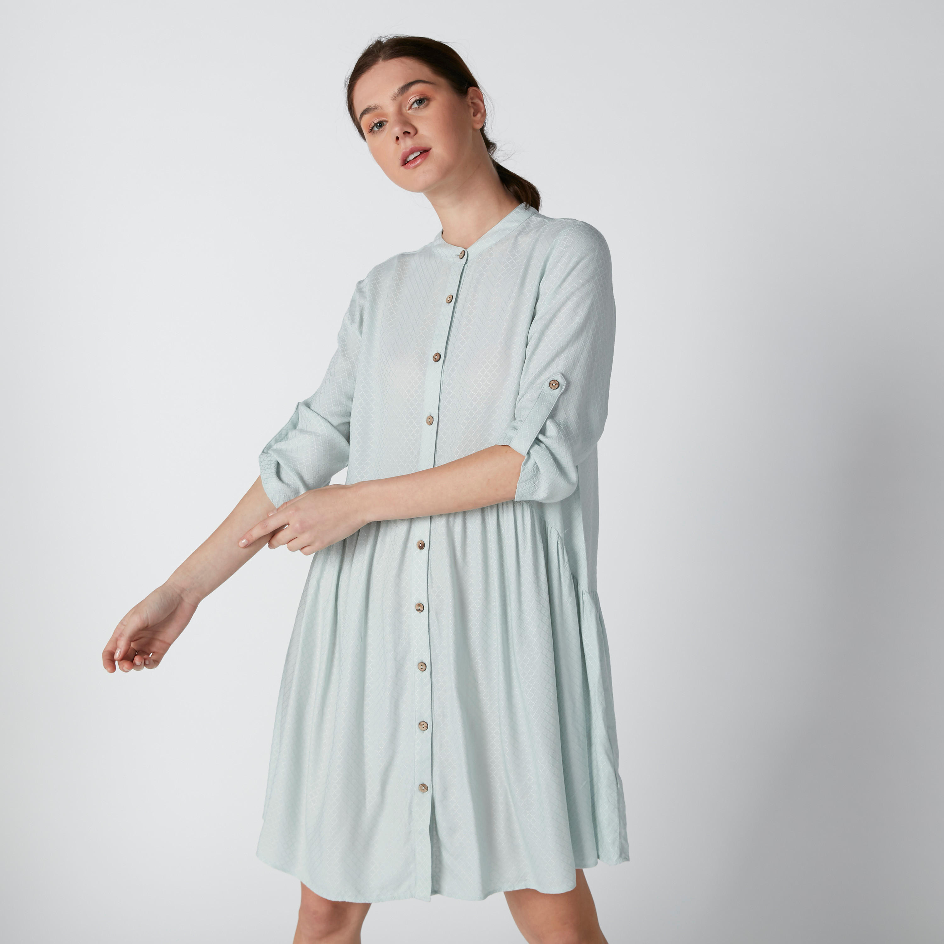 فستان قميص بأكمام 3/4 وياقة ماندرين-women-clothing-dresses-image-3