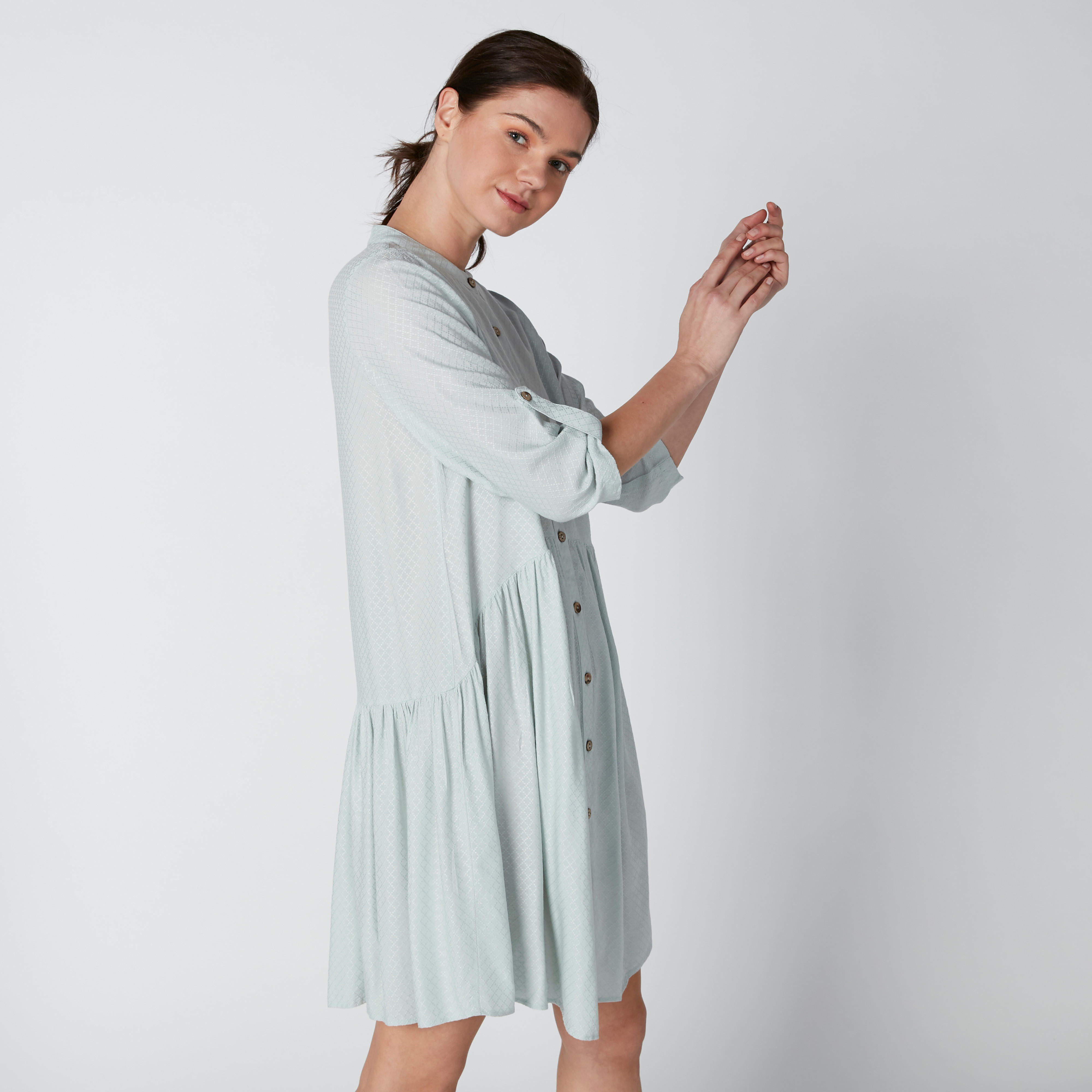 فستان قميص بأكمام 3/4 وياقة ماندرين-women-clothing-dresses-image-4