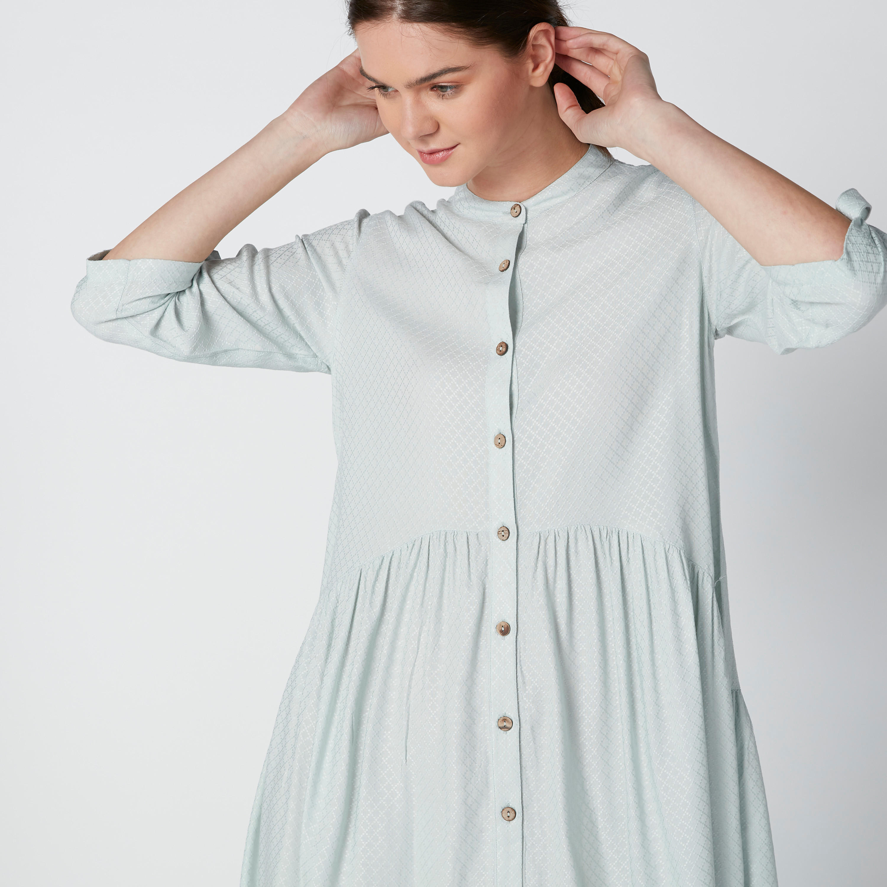 فستان قميص بأكمام 3/4 وياقة ماندرين-women-clothing-dresses-image-5