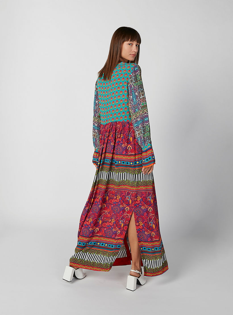Printed Maxi A-line Dress with V-neck and Flared Sleeves-women-clothing-dresses-image-5