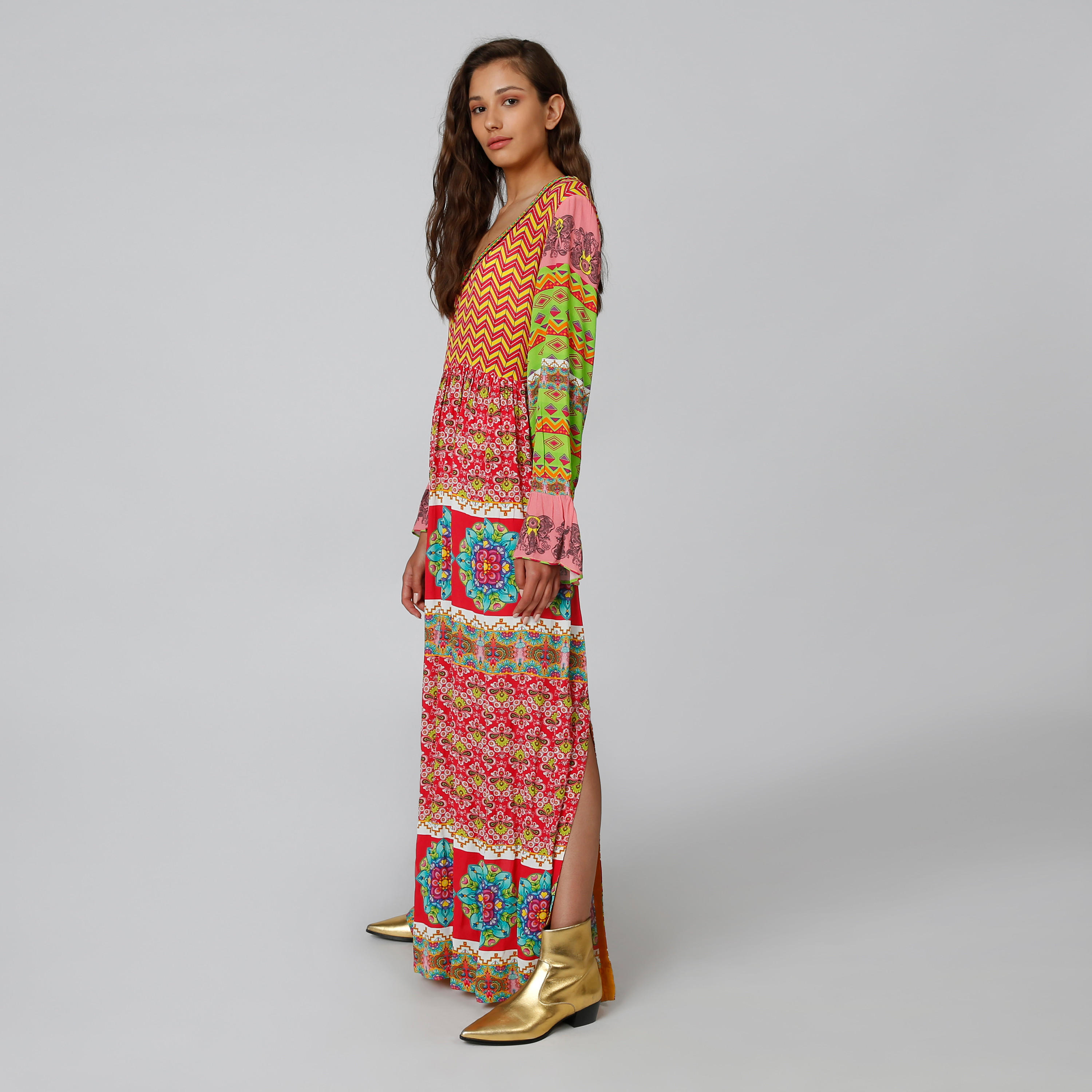 فستان طويل إيه لاين بياقة V وأكمام جرس وطبعات-women-clothing-dresses-image-2
