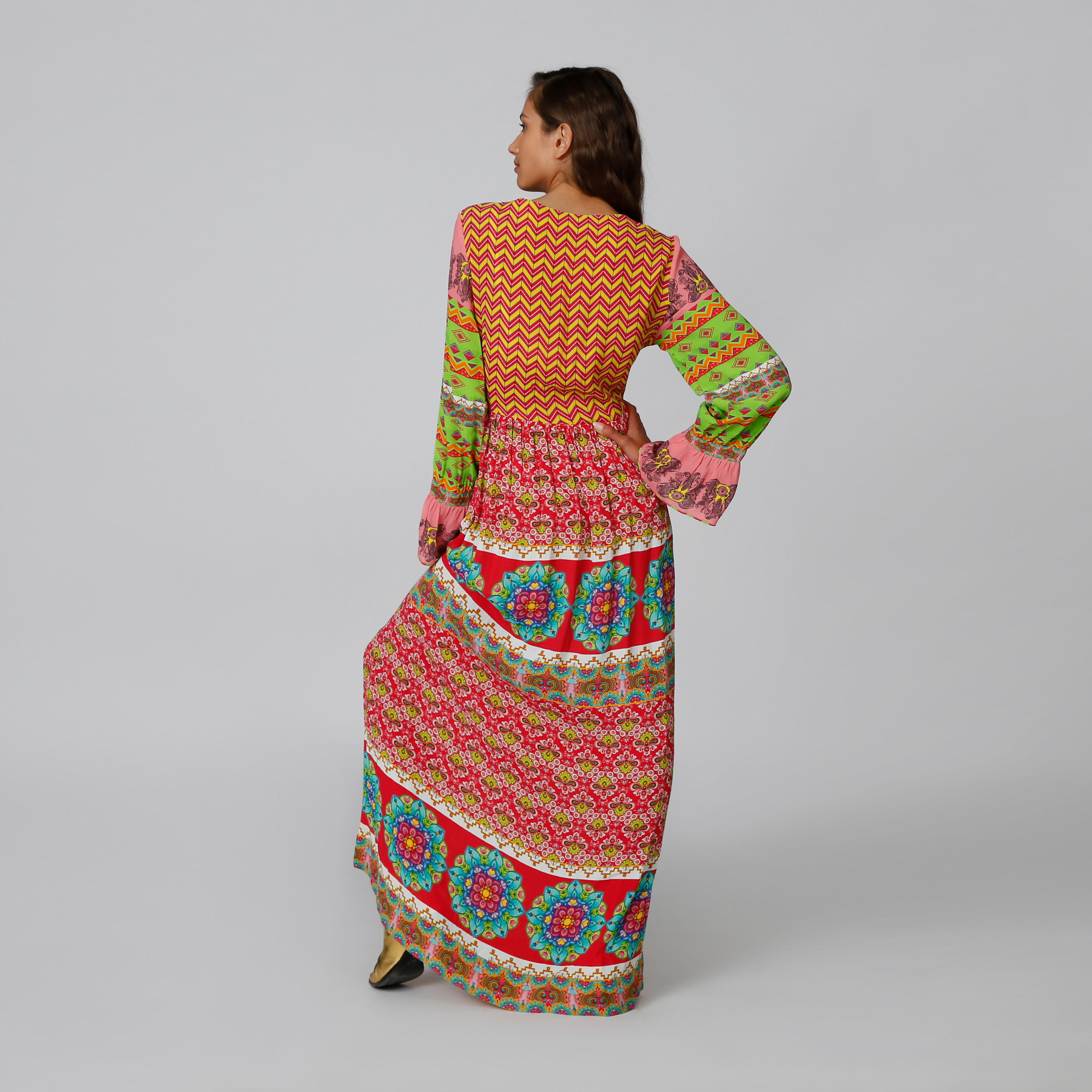 فستان طويل إيه لاين بياقة V وأكمام جرس وطبعات-women-clothing-dresses-image-6