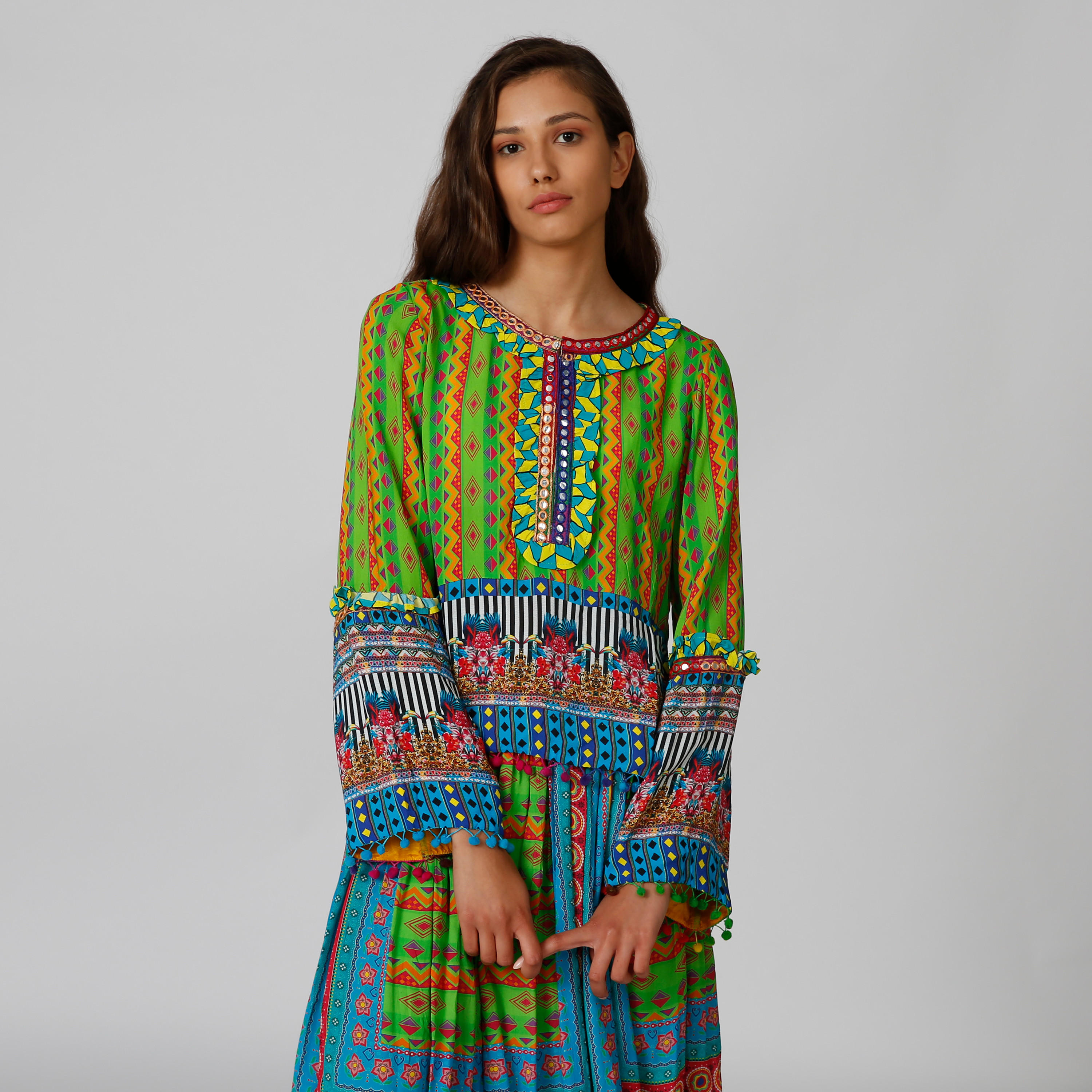 Printed Top with Round Neck and Bell Sleeves-women-clothing-shirtsandblouses-blouses-image-2