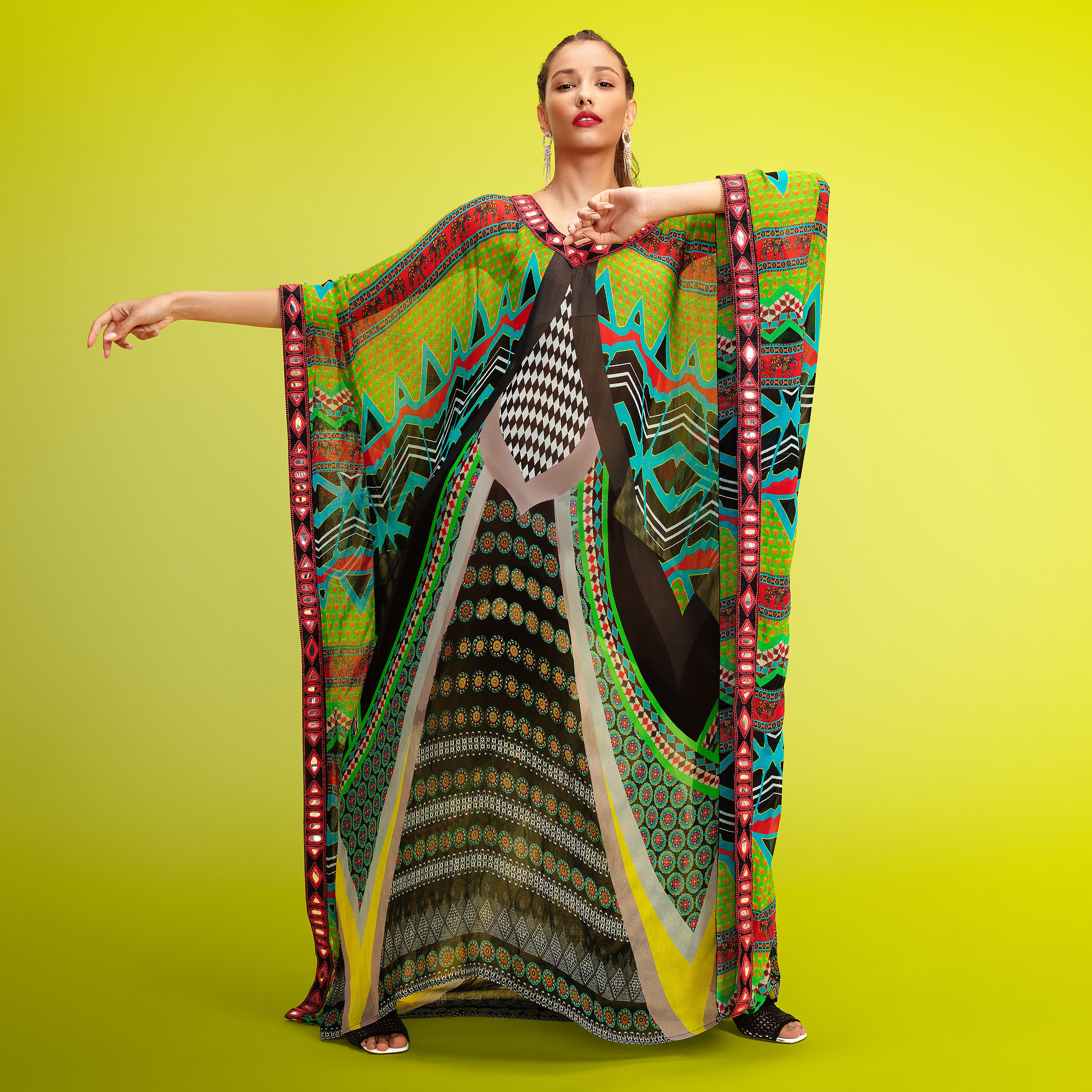 Printed Maxi A-line Dress with Long Sleeves-women-clothing-dresses-image-1