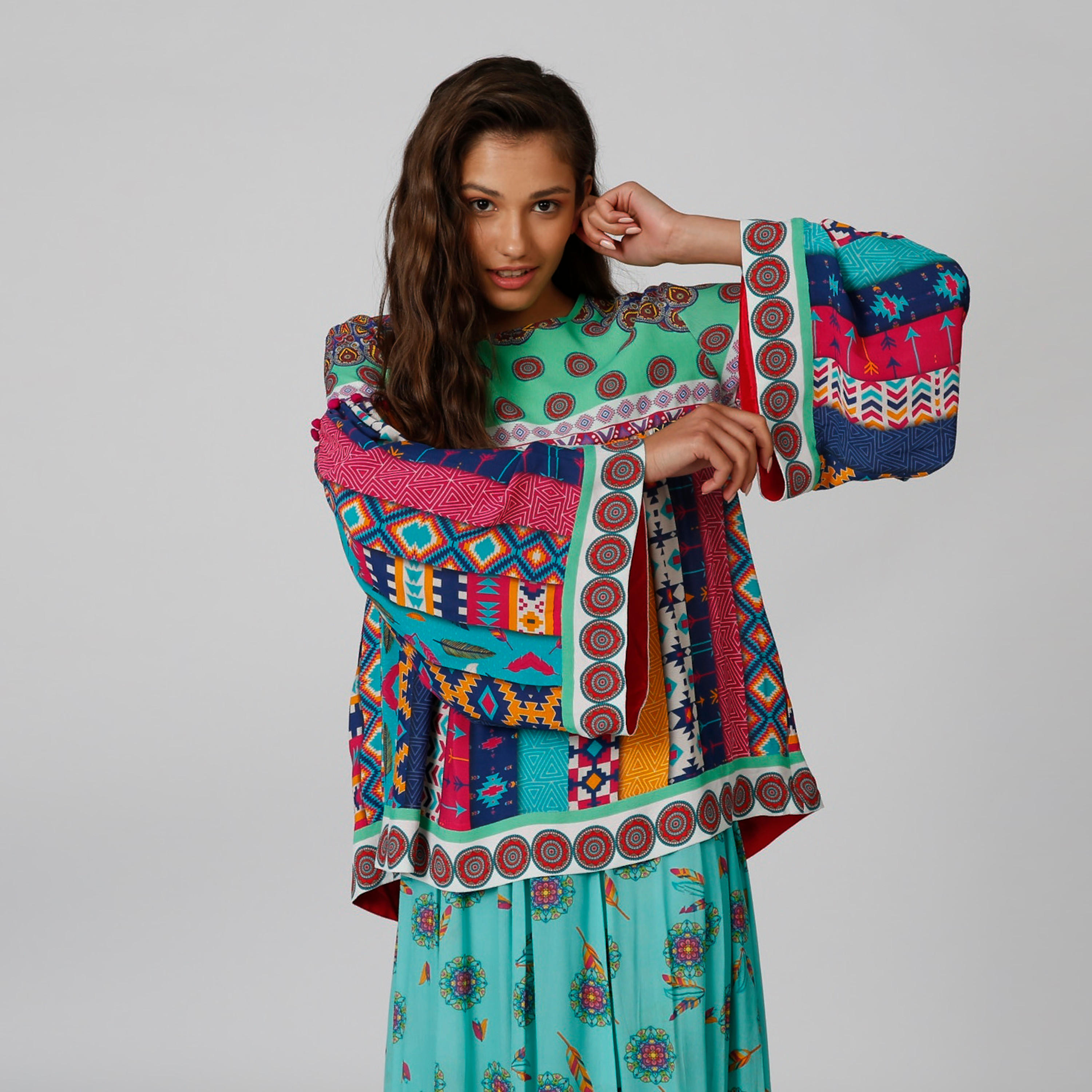 Printed Top with Round Neck and Flared Sleeves-women-clothing-shirtsandblouses-blouses-image-5