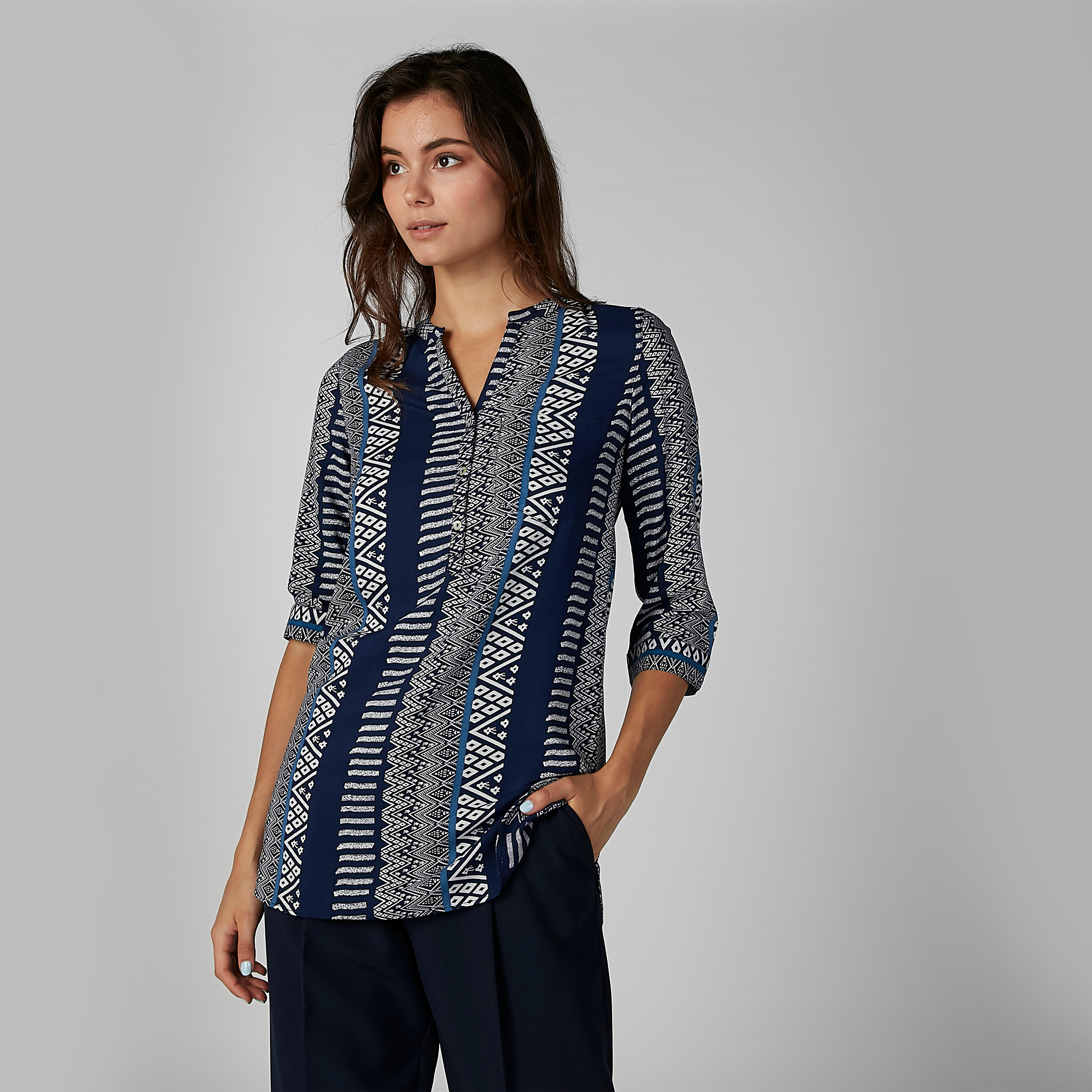 قميص مستدام طويل بياقة ماندارين وطبعات-women-clothing-shirtsandblouses-shirts-image-1
