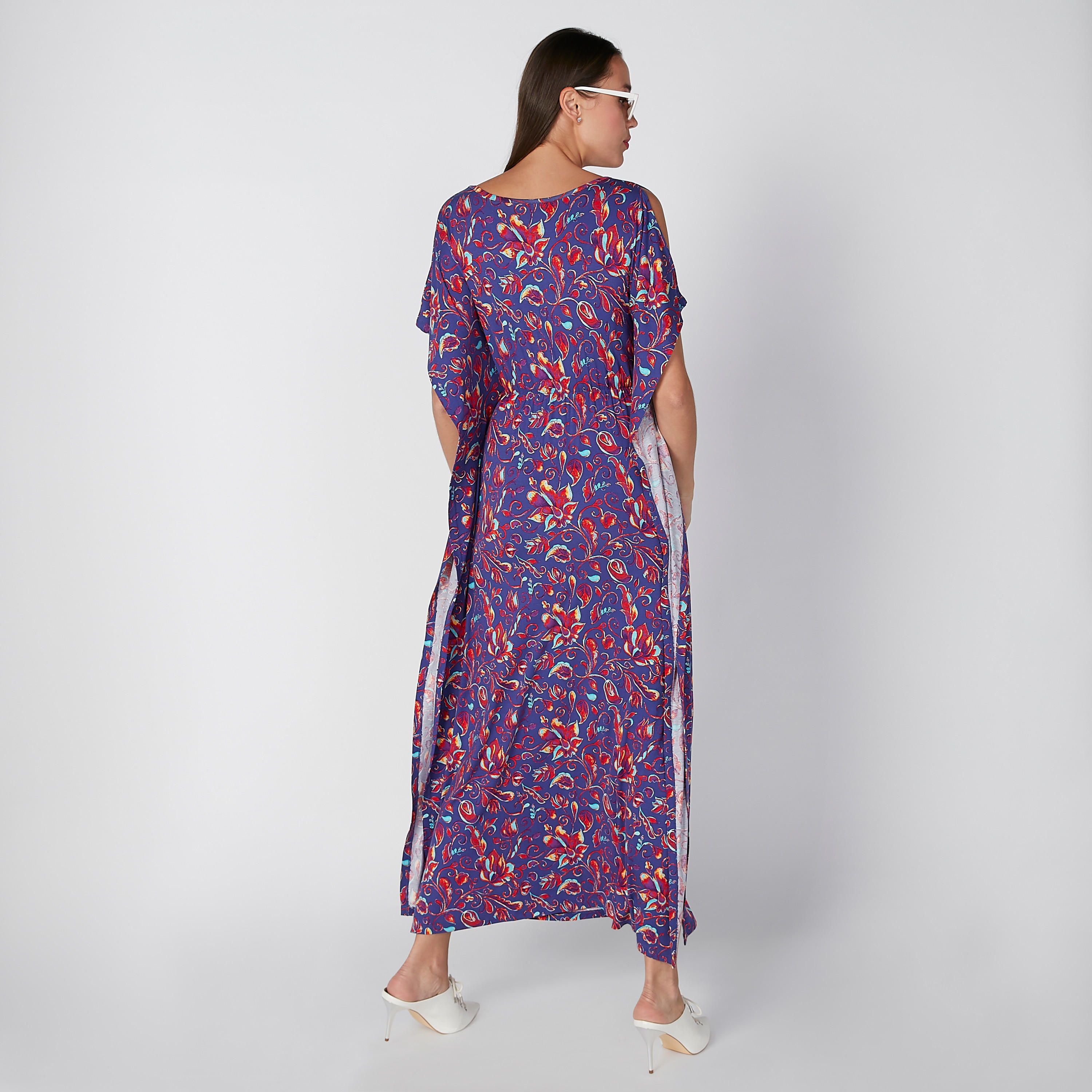 فستان قفطان مستدام طويل مكشوف الأكتاف بياقة مستديرة وطبعات-women-clothing-dresses-image-2