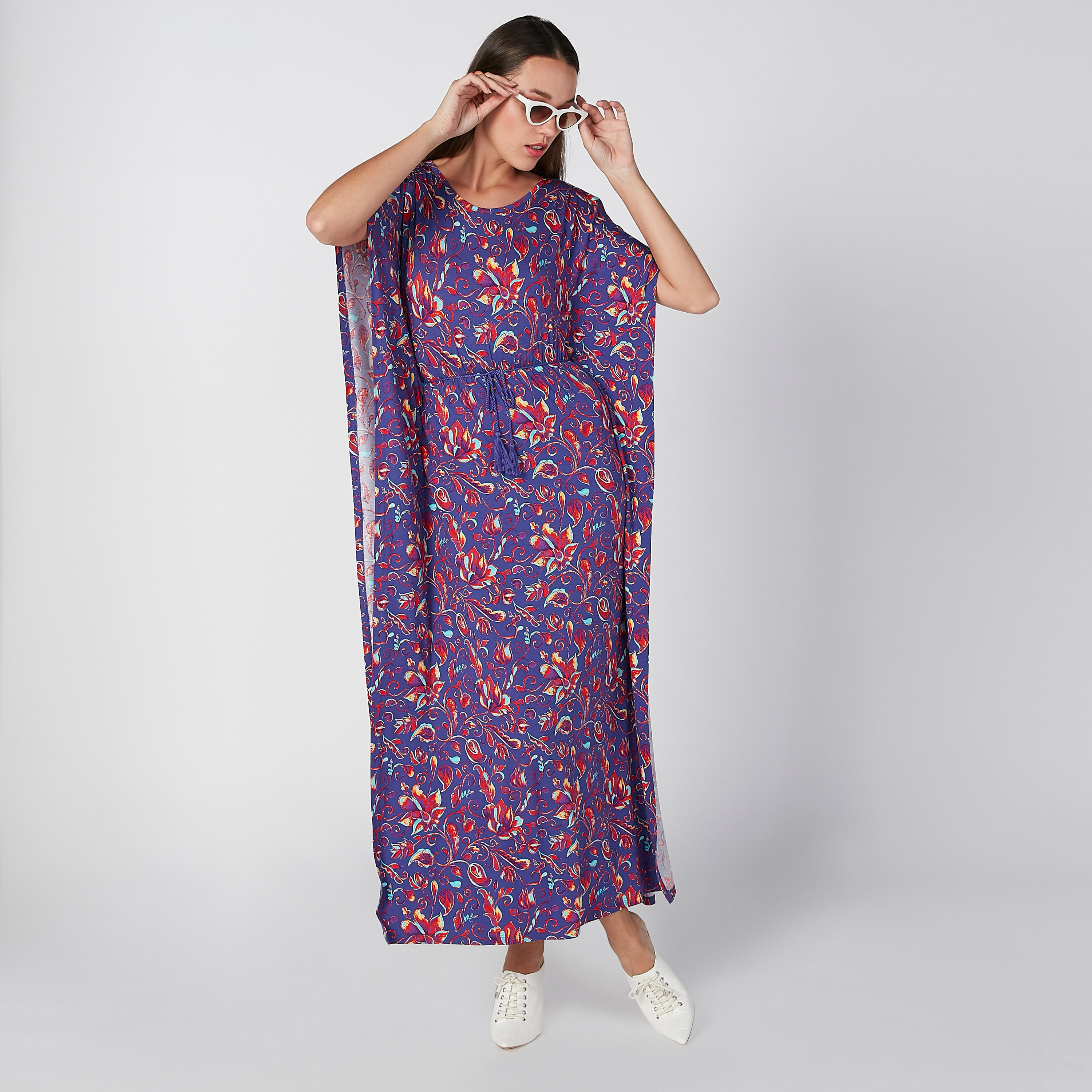 فستان قفطان مستدام طويل مكشوف الأكتاف بياقة مستديرة وطبعات-women-clothing-dresses-image-3