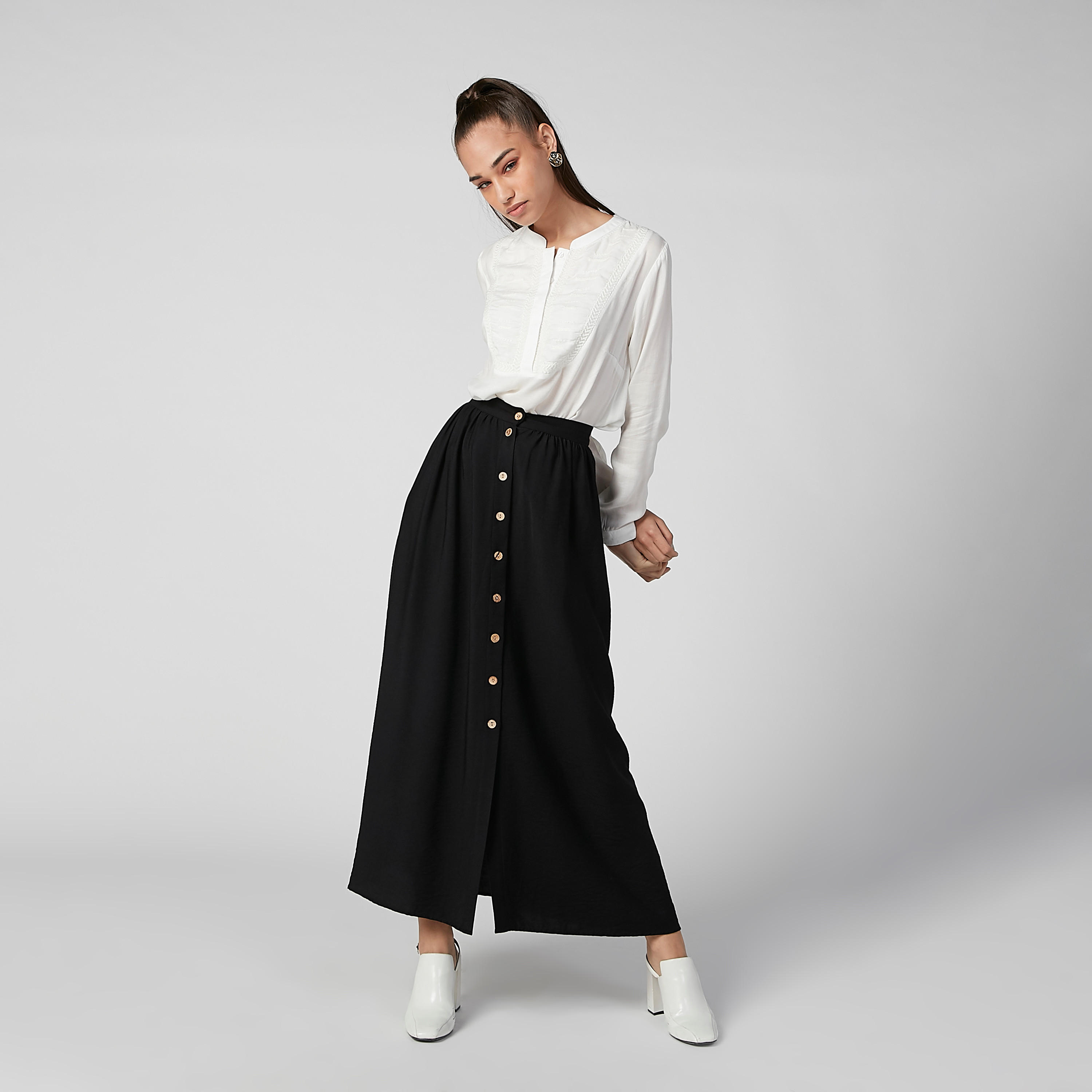 بلوزة بارزة الملمس بياقة ماندارين وحوّاف غير مستوية-women-clothing-shirtsandblouses-blouses-image-3