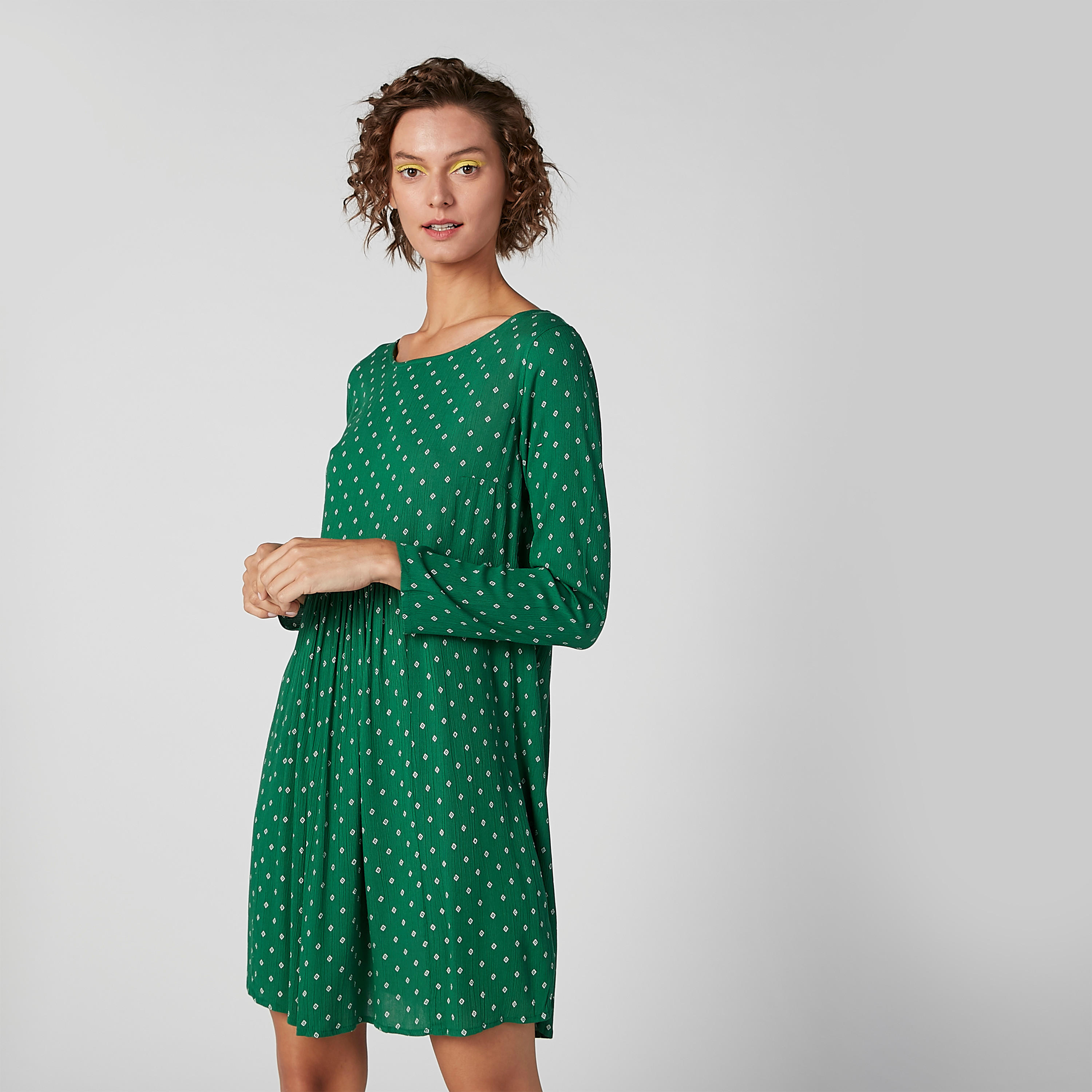 فستان مستدام قصير بياقة عميقة وأكمام طويلة وطبعات-women-clothing-dresses-image-3