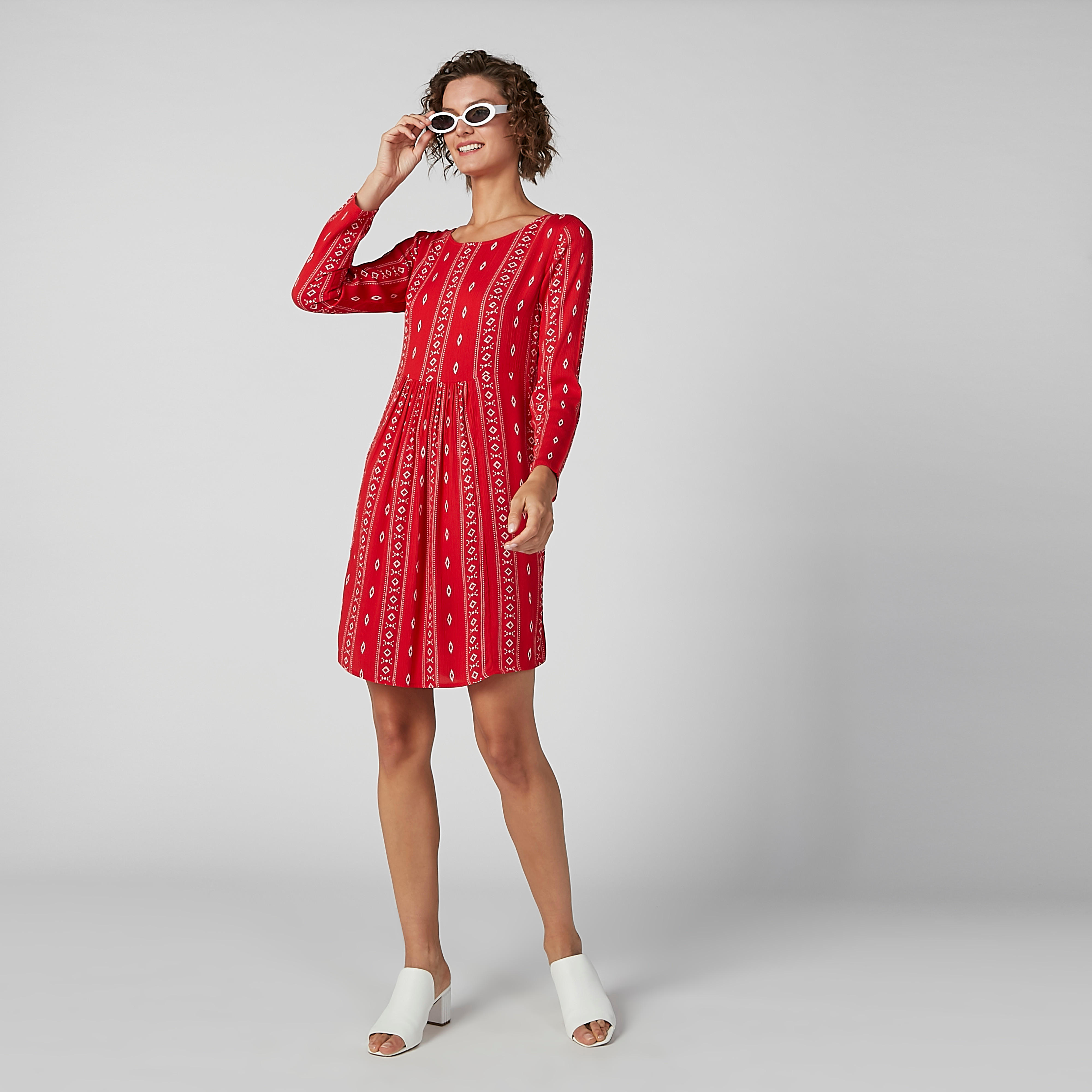فستان مستدام بياقة عميقة وأكمام طويلة وطبعات -women-clothing-dresses-image-2