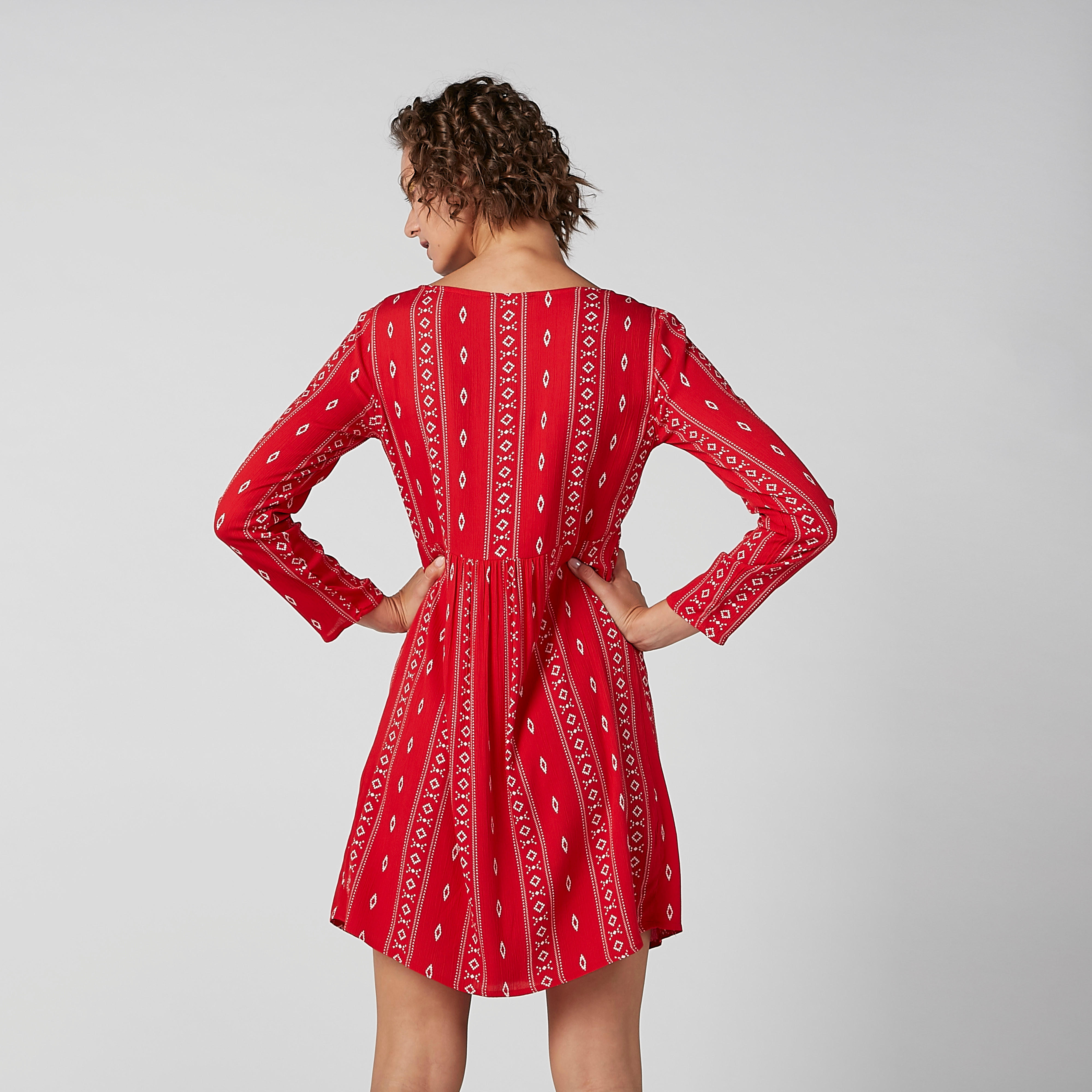 فستان مستدام بياقة عميقة وأكمام طويلة وطبعات -women-clothing-dresses-image-3