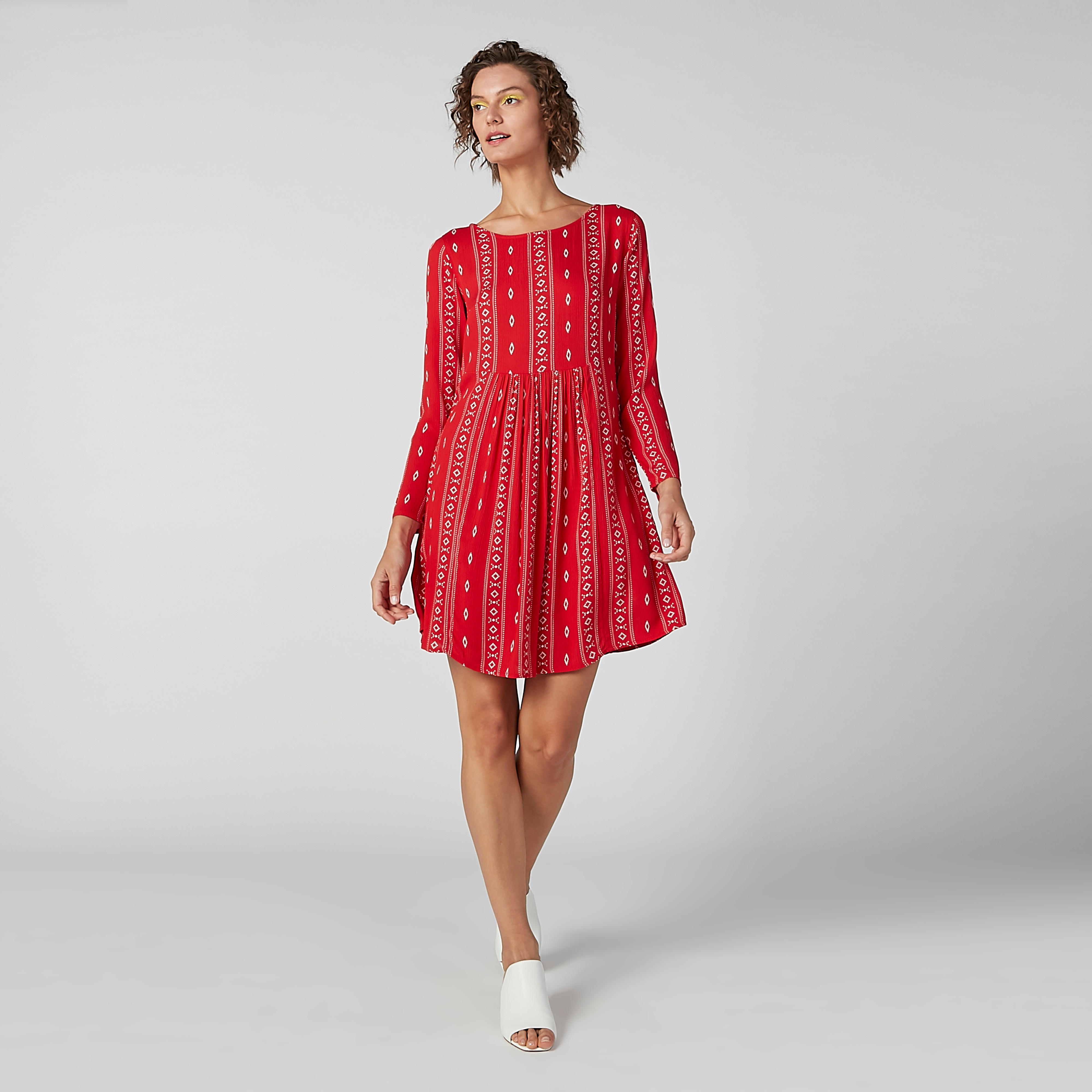 فستان مستدام بياقة عميقة وأكمام طويلة وطبعات -women-clothing-dresses-image-4