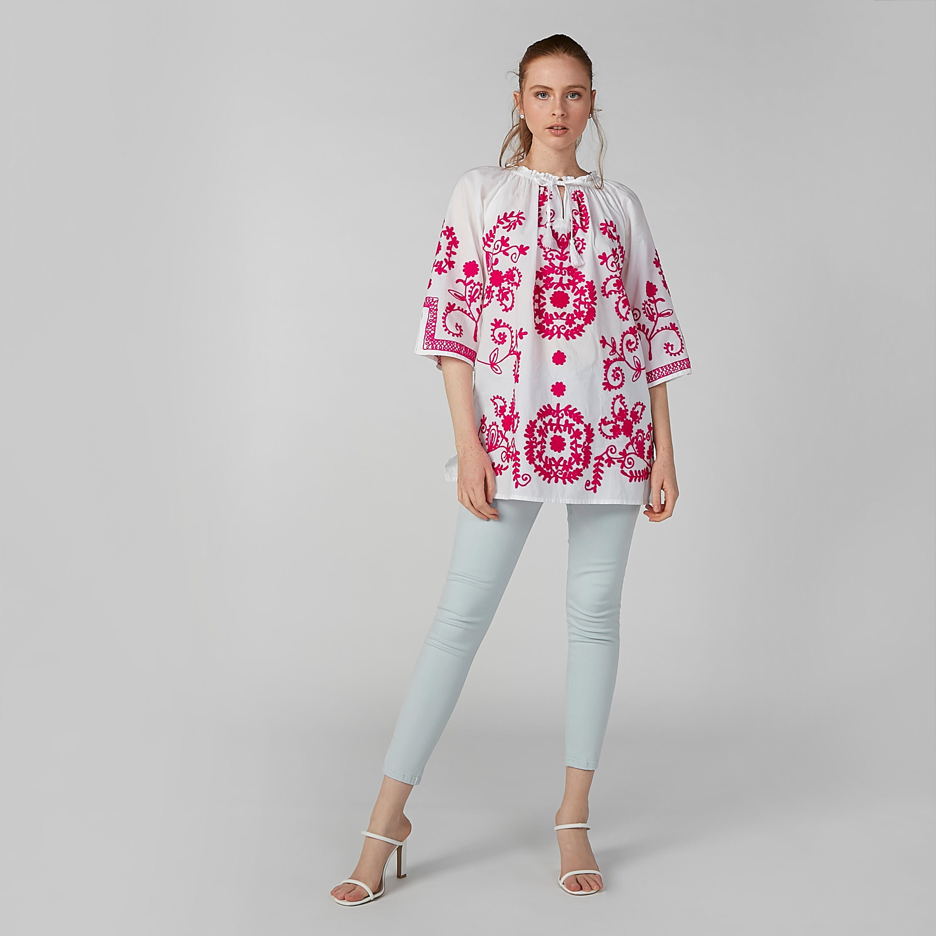 Embroidered Tunic with 3/4 Sleeves and Tie Ups-women-clothing-shirtsandblouses-blouses-image-3