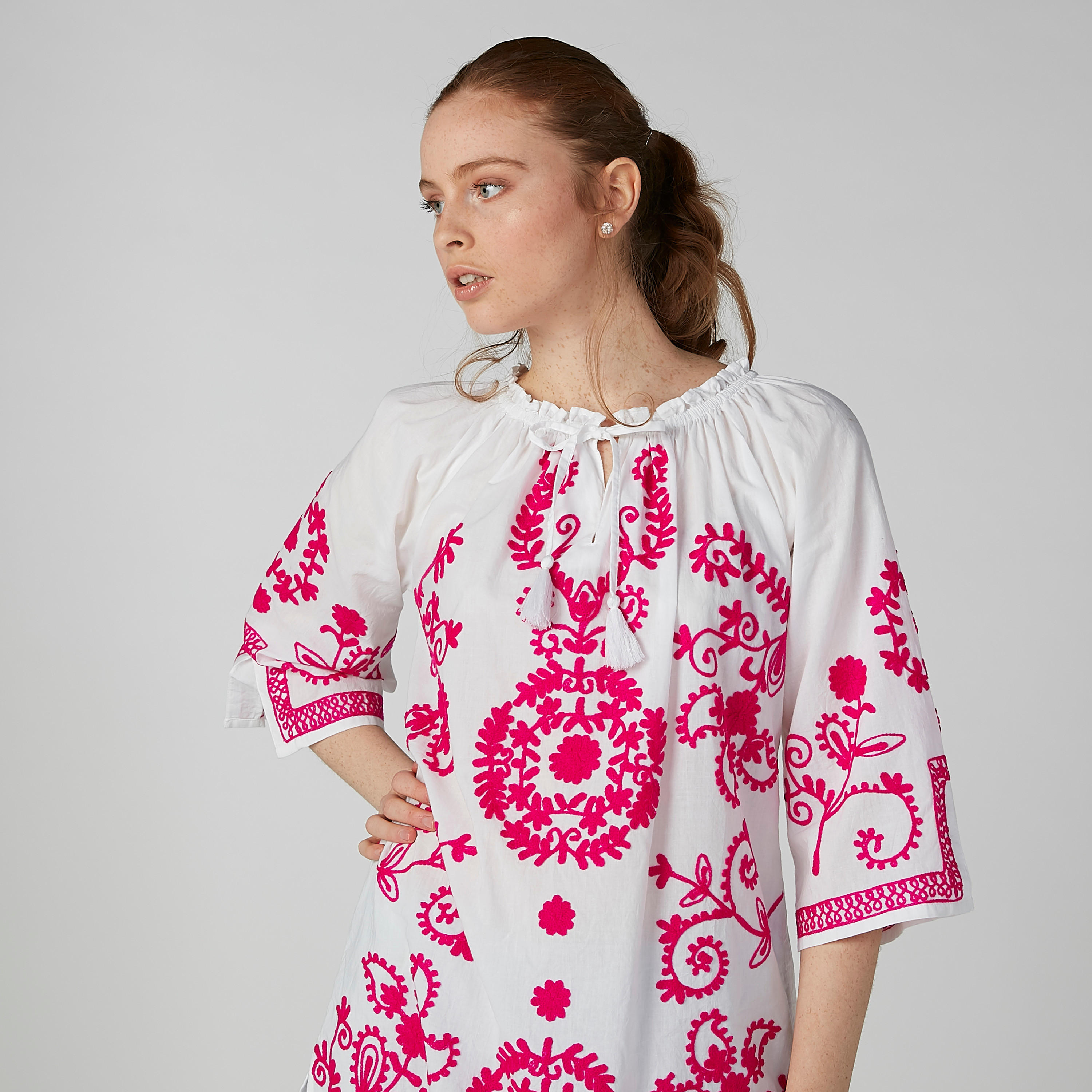 Embroidered Tunic with 3/4 Sleeves and Tie Ups-women-clothing-shirtsandblouses-blouses-image-4