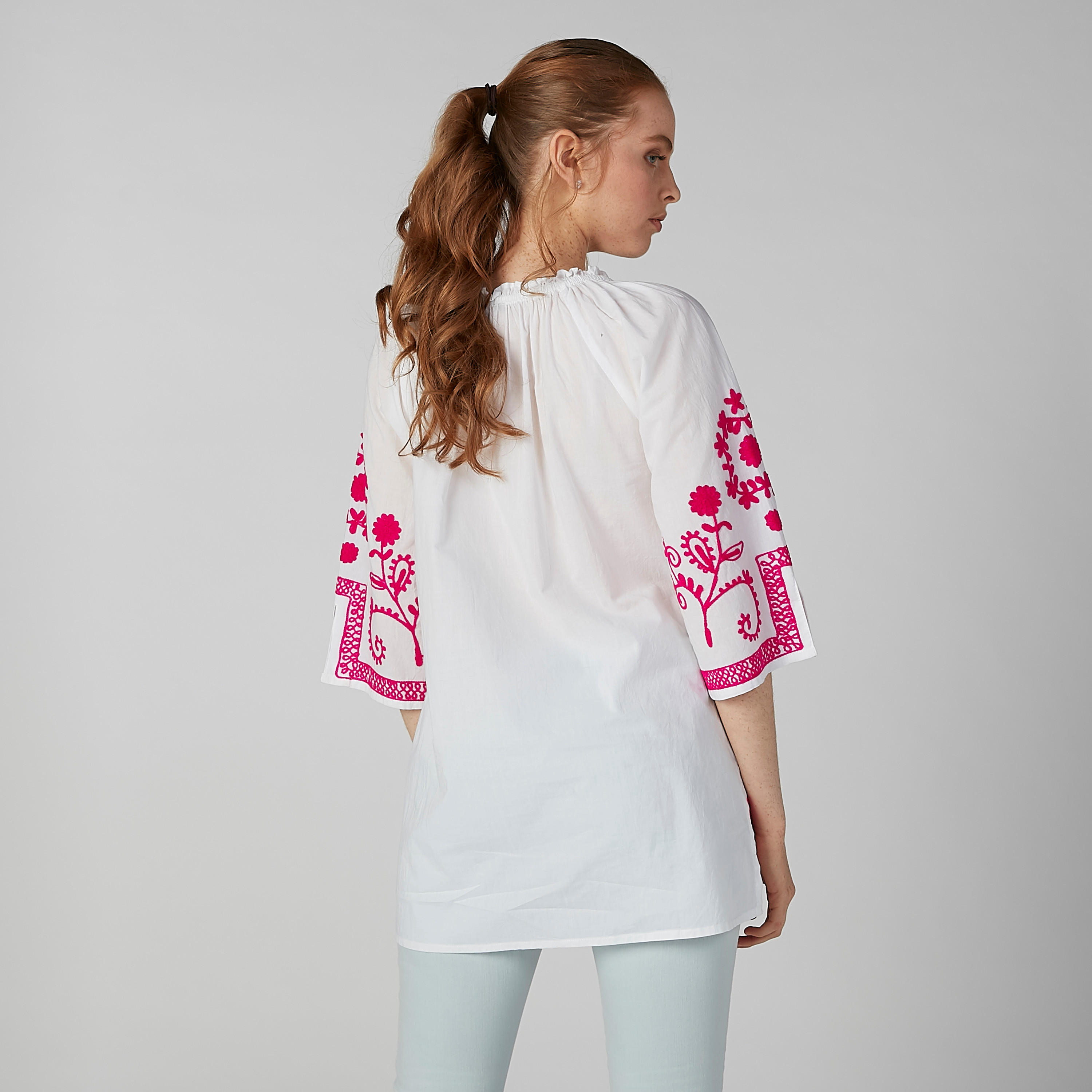 Embroidered Tunic with 3/4 Sleeves and Tie Ups-women-clothing-shirtsandblouses-blouses-image-5