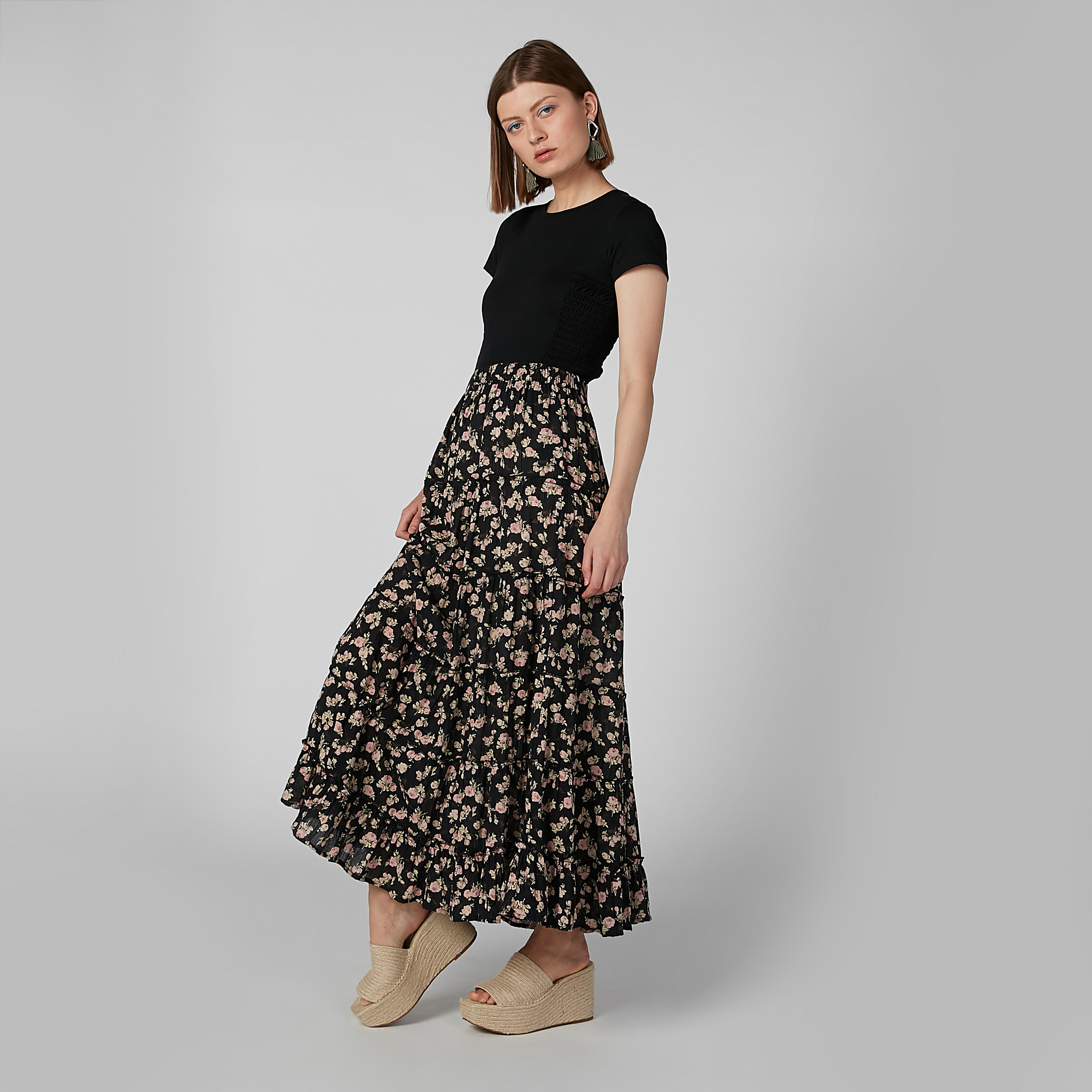 تنورة إيه لاين طويلة بخصر مطّاطي وطبعات زهرية-women-clothing-bottoms-skirts-image-2