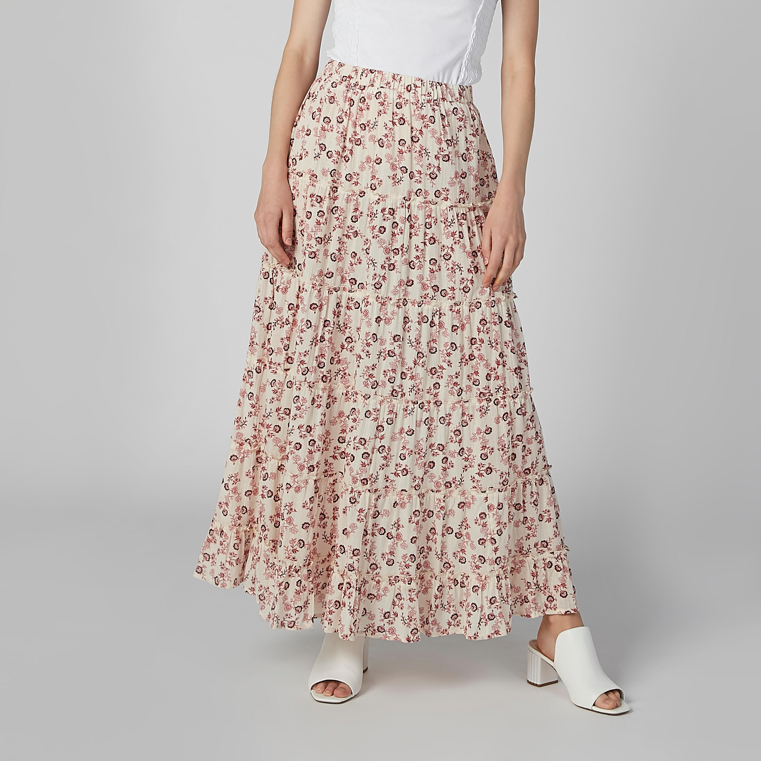 تنورة إيه لاين طويلة بخصر مطّاطي وطبعات زهرية-women-clothing-bottoms-skirts-image-1