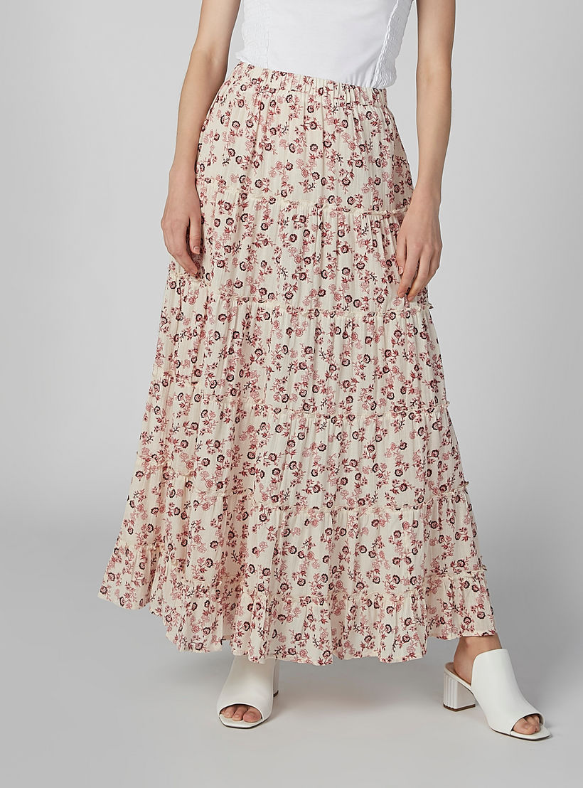 تنورة إيه لاين طويلة بخصر مطّاطي وطبعات زهرية-women-clothing-bottoms-skirts-image-1