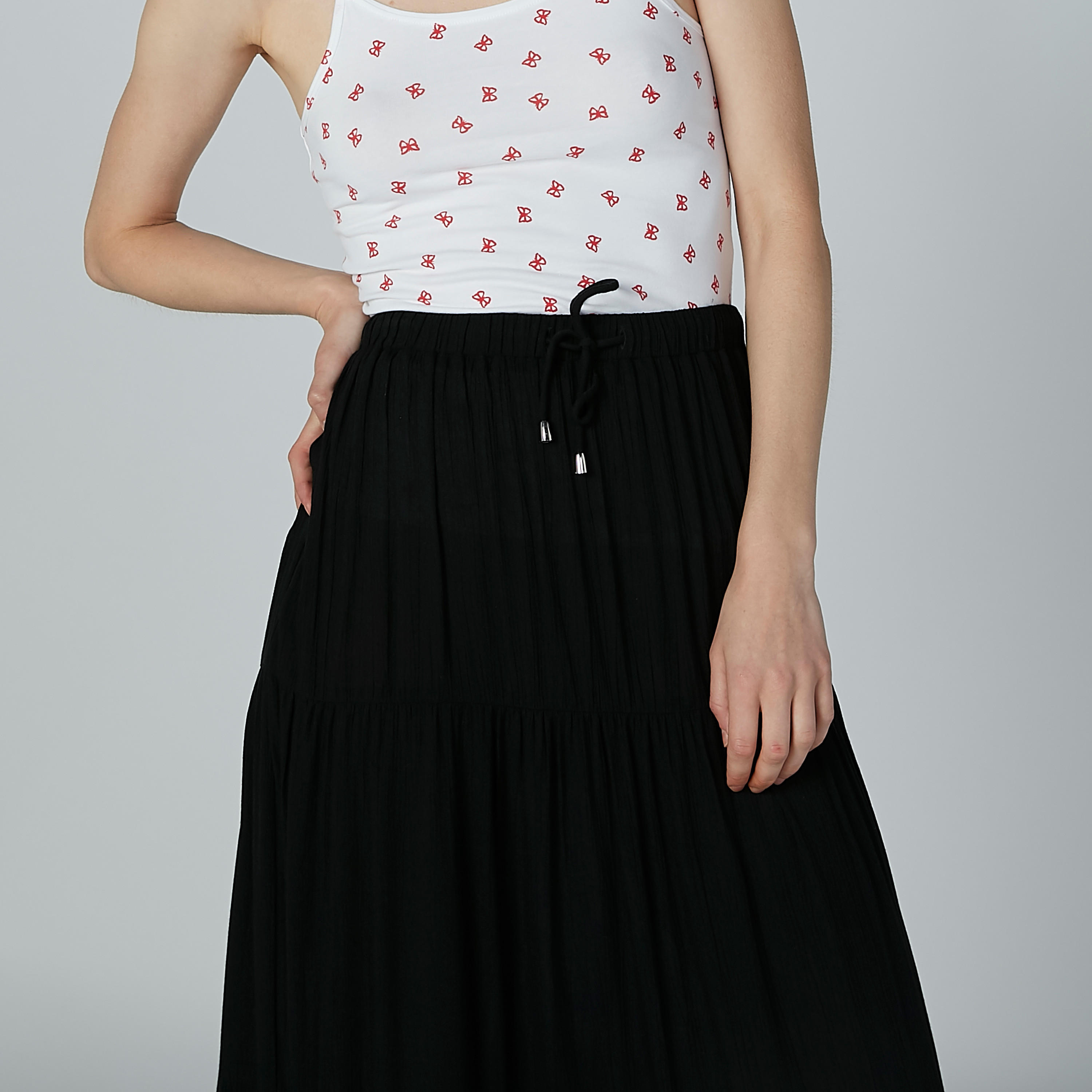 Plain A-Line Maxi Skirt with Elasticised Waistband-women-clothing-bottoms-skirts-image-2