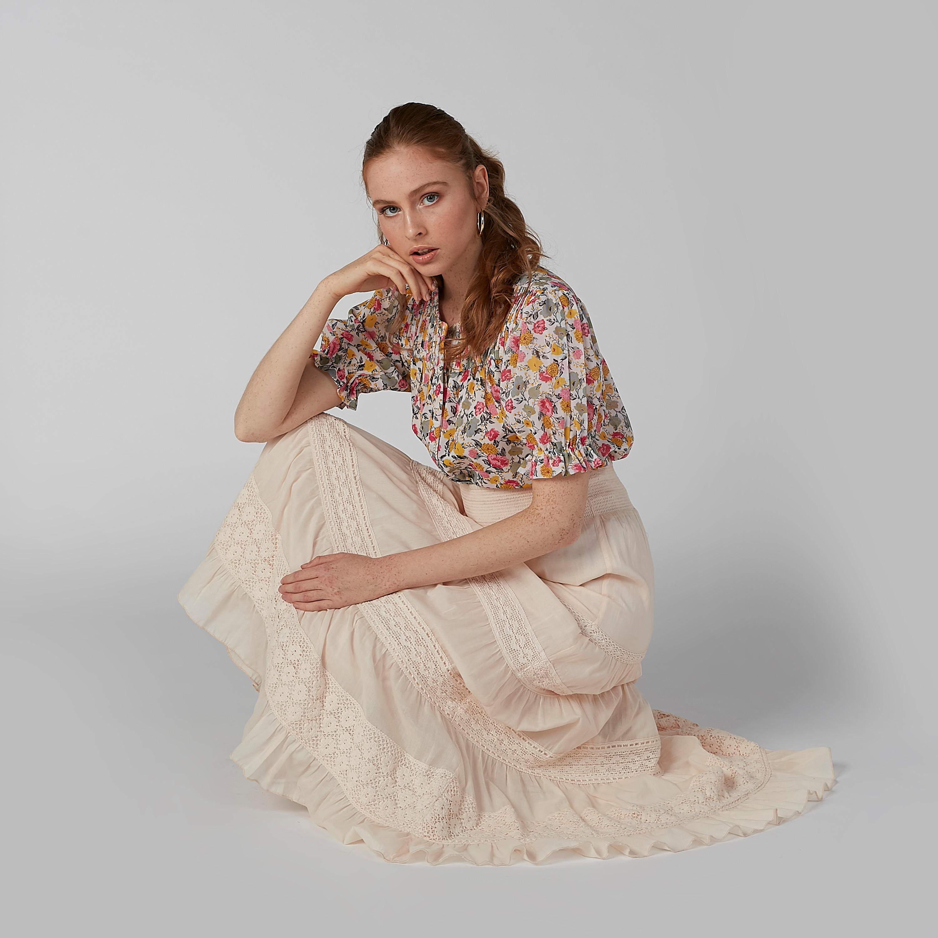 تنورة إيه لاين طويلة بارزة الملمس بخصر مطاطي-women-clothing-bottoms-skirts-image-1