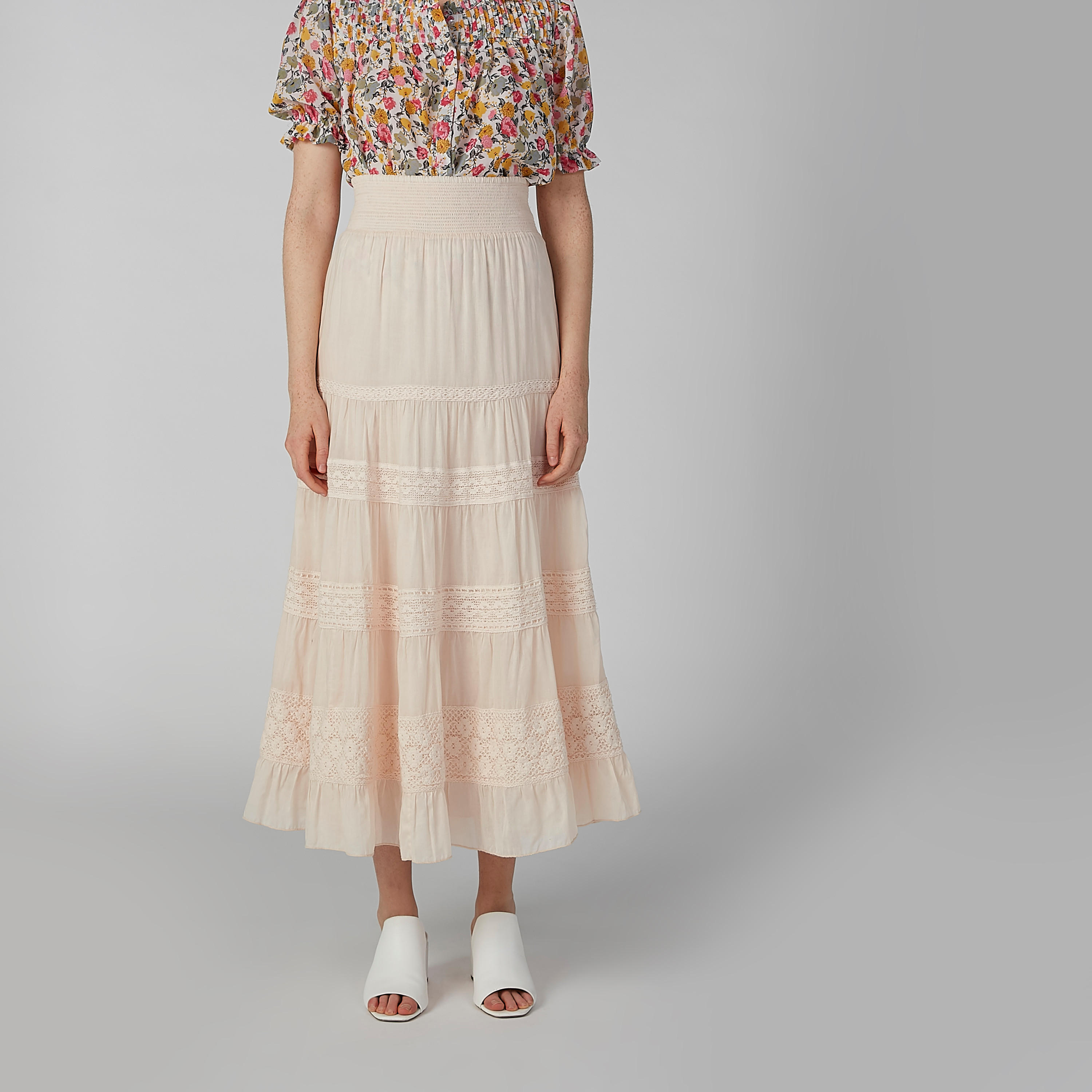 تنورة إيه لاين طويلة بارزة الملمس بخصر مطاطي-women-clothing-bottoms-skirts-image-2