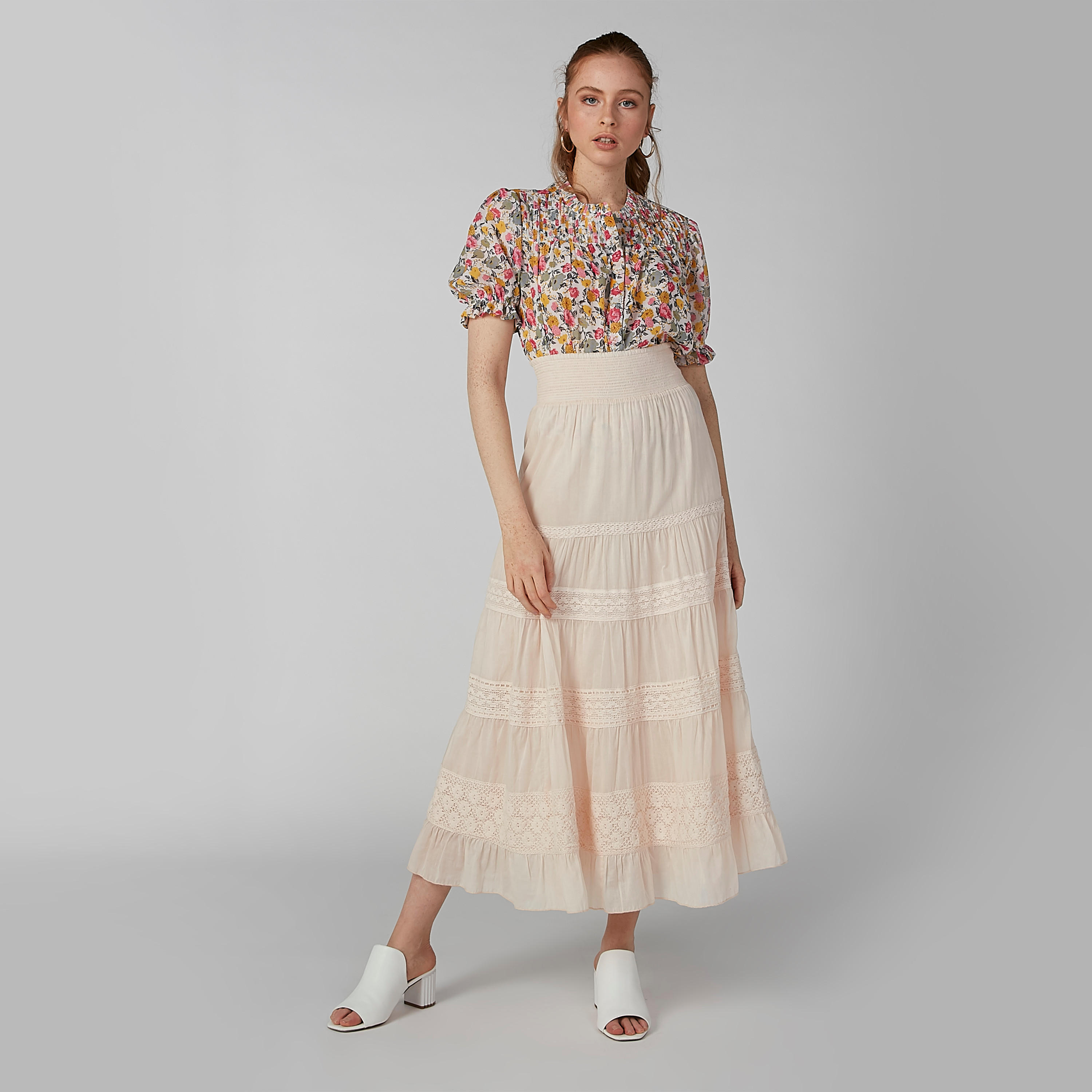 تنورة إيه لاين طويلة بارزة الملمس بخصر مطاطي-women-clothing-bottoms-skirts-image-3