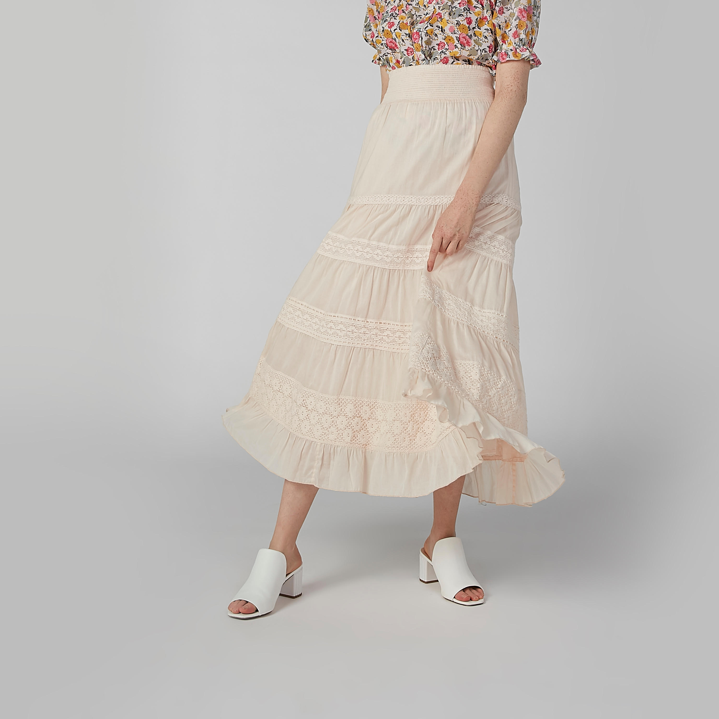 تنورة إيه لاين طويلة بارزة الملمس بخصر مطاطي-women-clothing-bottoms-skirts-image-4