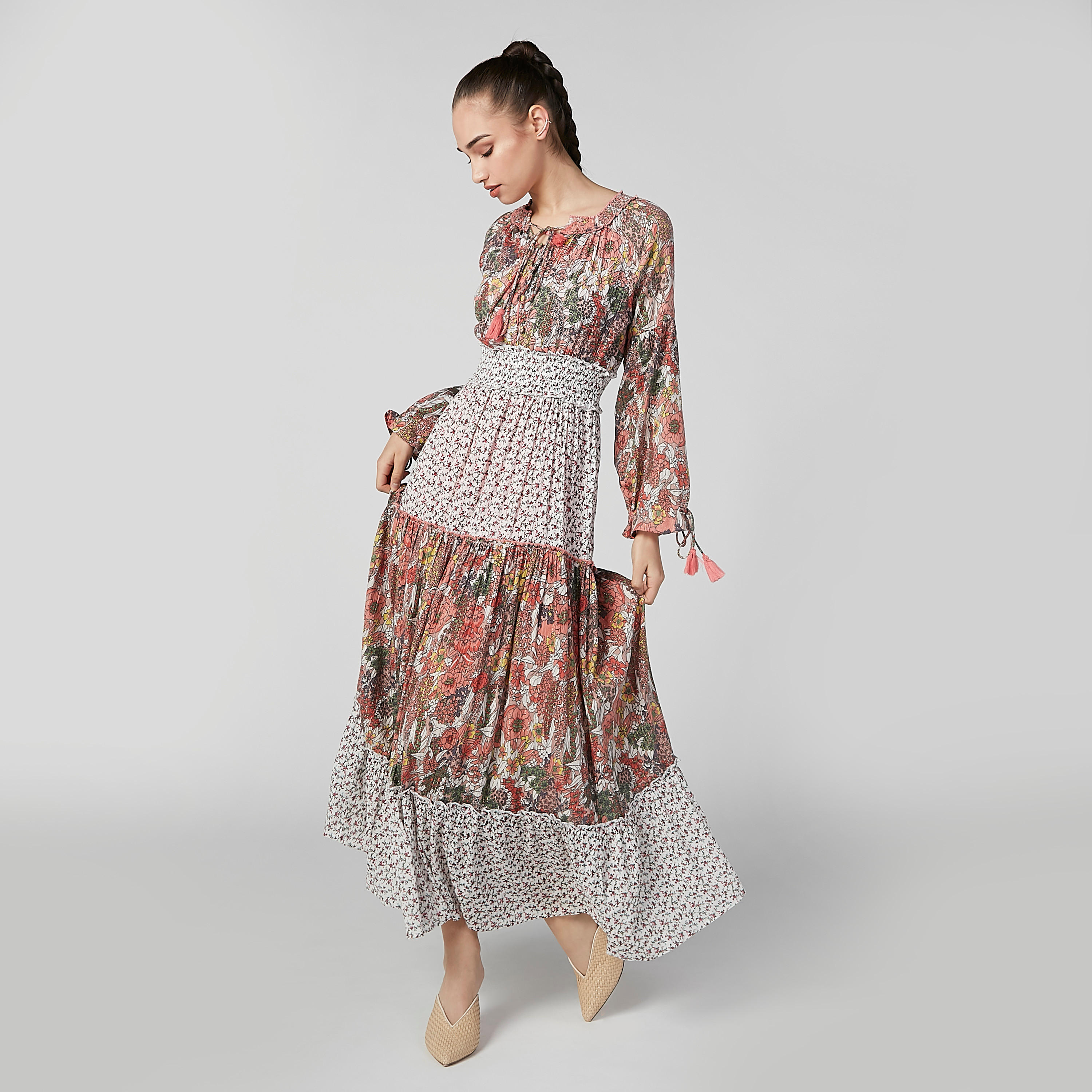 فستان طويل بأكمام طويلة ودرزات وطبعات-women-clothing-dresses-image-1